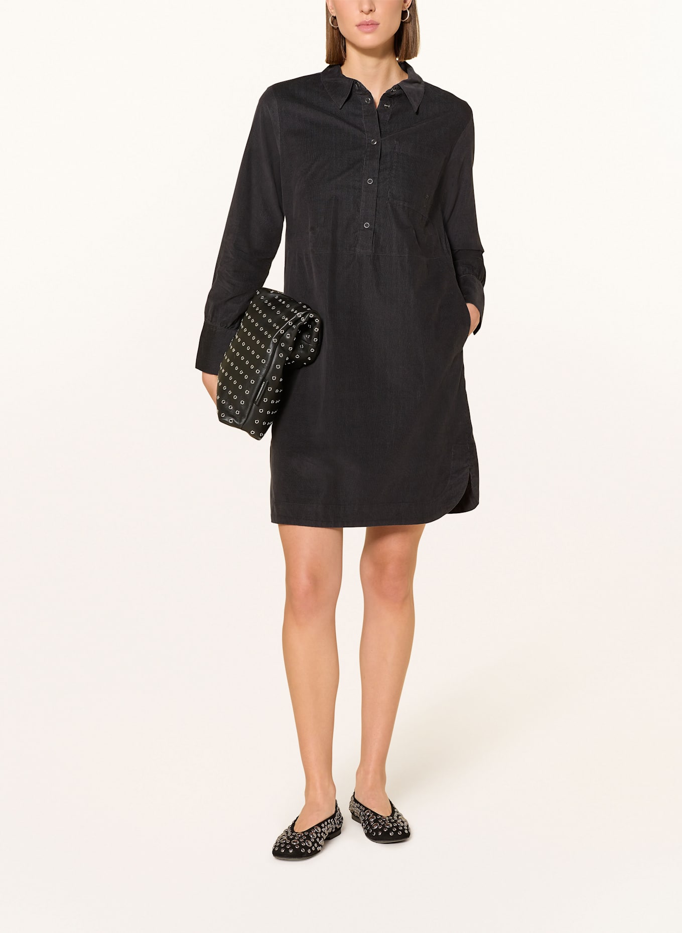 comma casual identity Hemdblusenkleid aus Cord: DUNKELGRAU