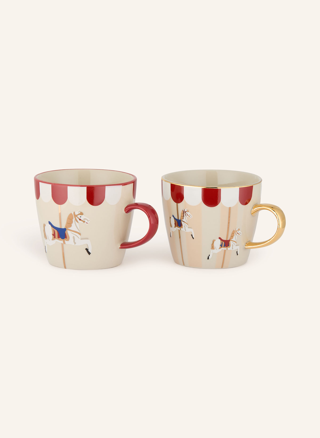 Bloomingville 2-delige set MERRY-GO-ROUND bekers met handvat: CRÈME / DONKERROOD / GOUD