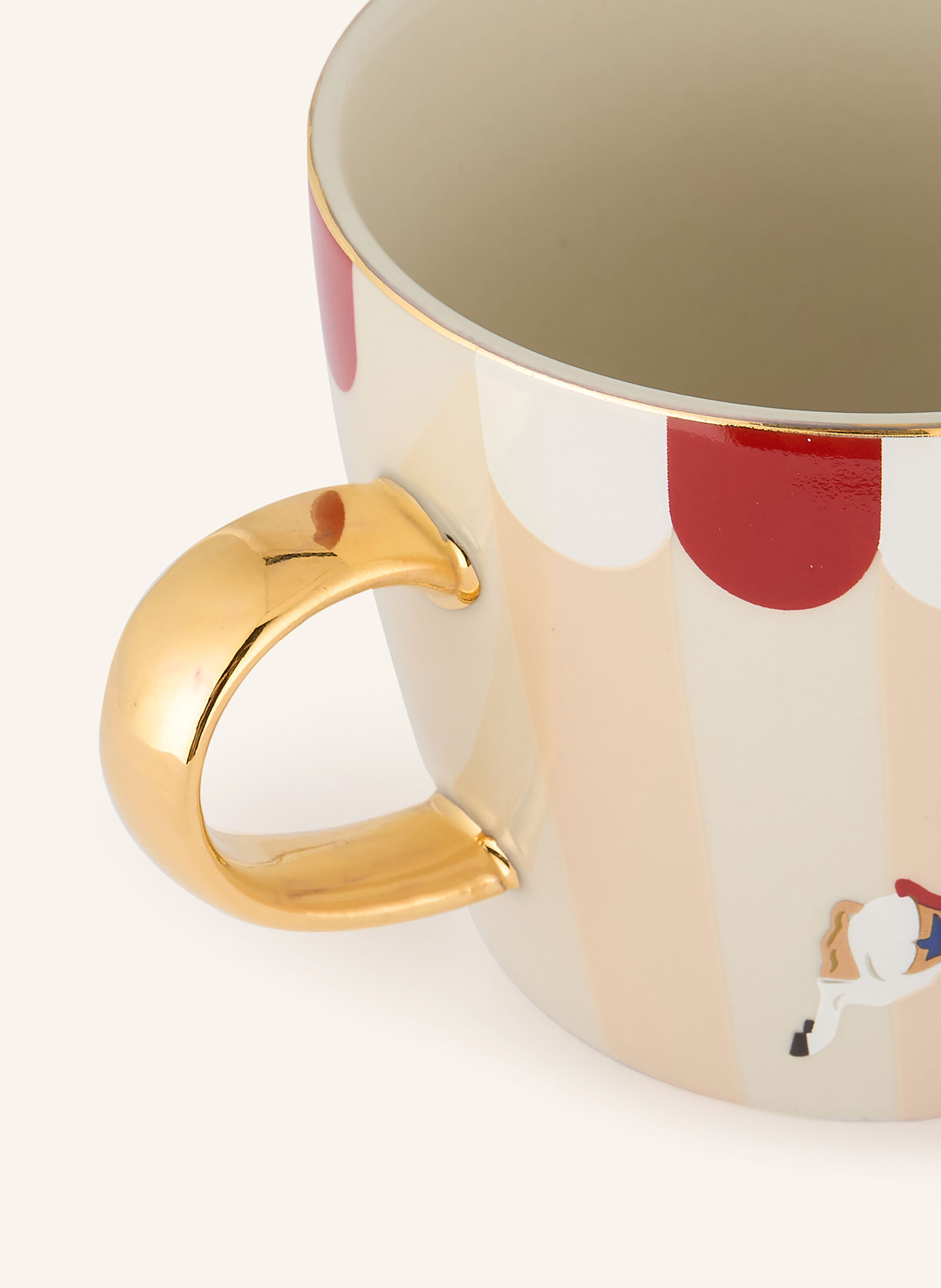 Bloomingville 2-delige set MERRY-GO-ROUND bekers met handvat: CRÈME / DONKERROOD / GOUD