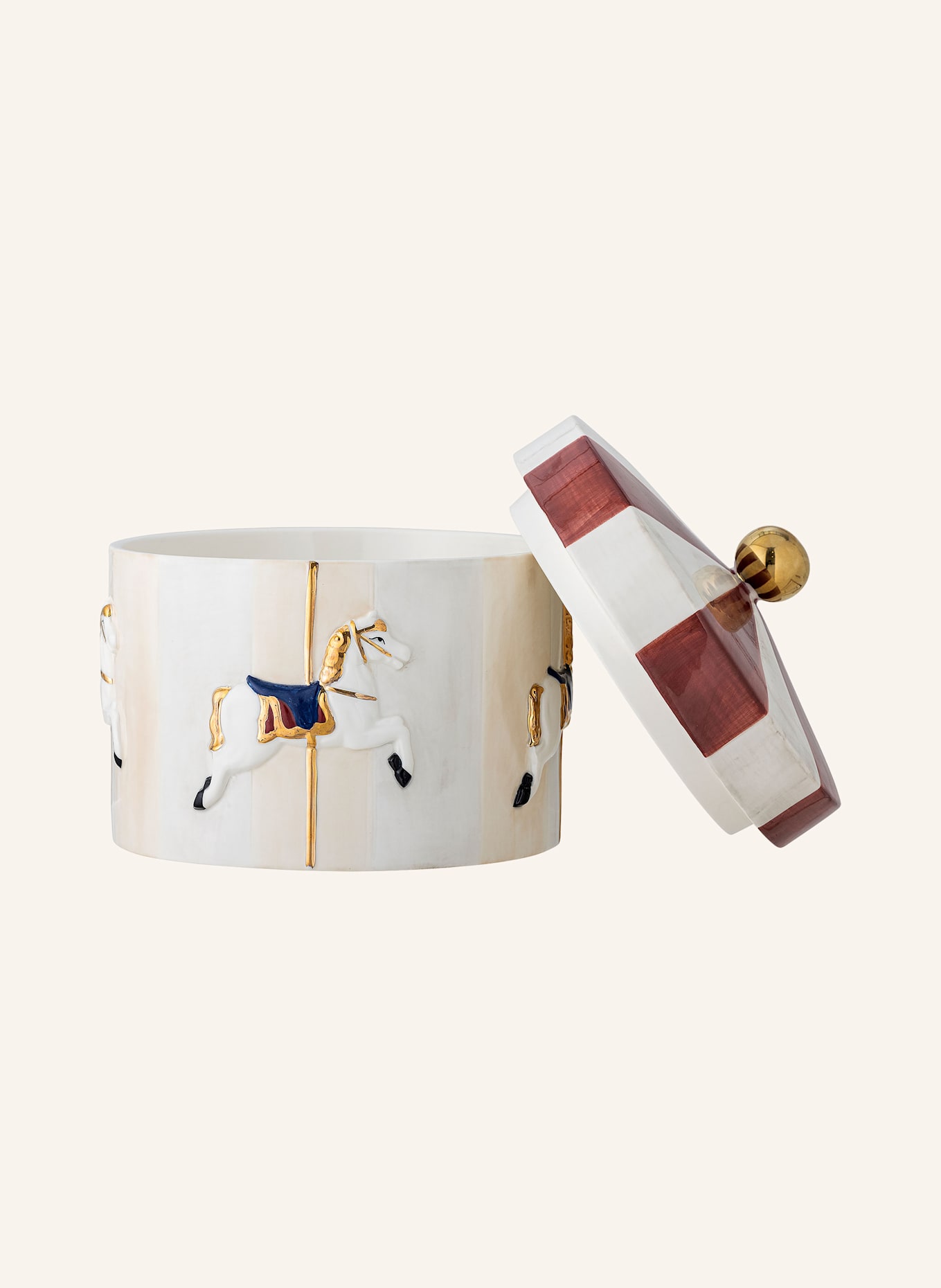 Bloomingville Boîte de rangement MERRY-GO-ROUND: CRÈME / BLANC / ROUGE