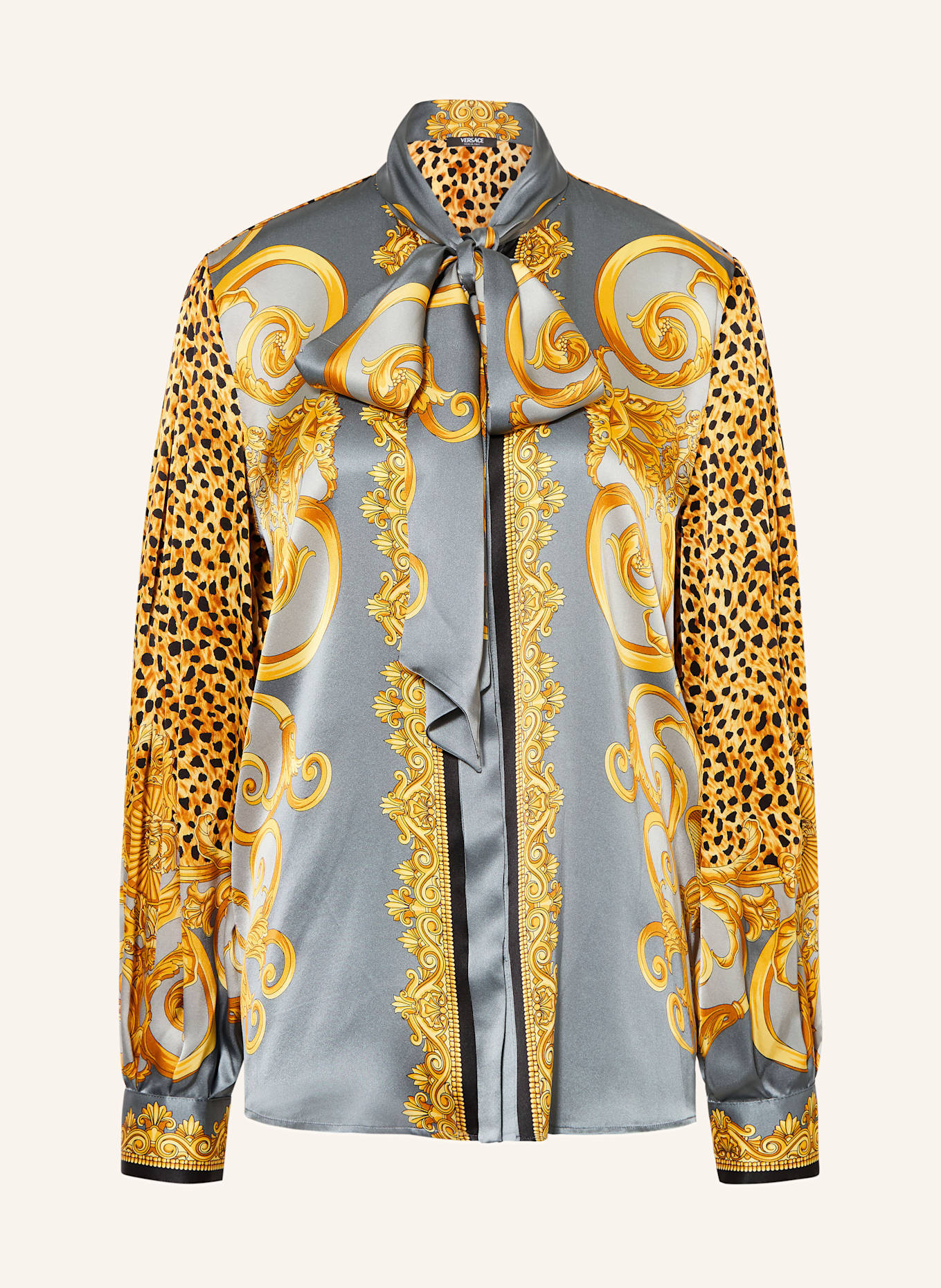 VERSACE Schluppenbluse aus Seide: GRAU / GELB / SCHWARZ