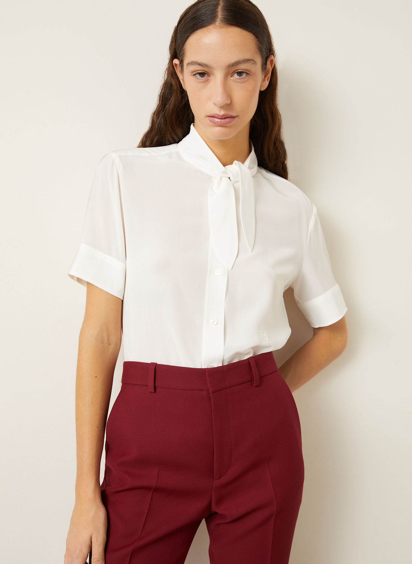 GUCCI Schluppenbluse aus Seide: WEISS