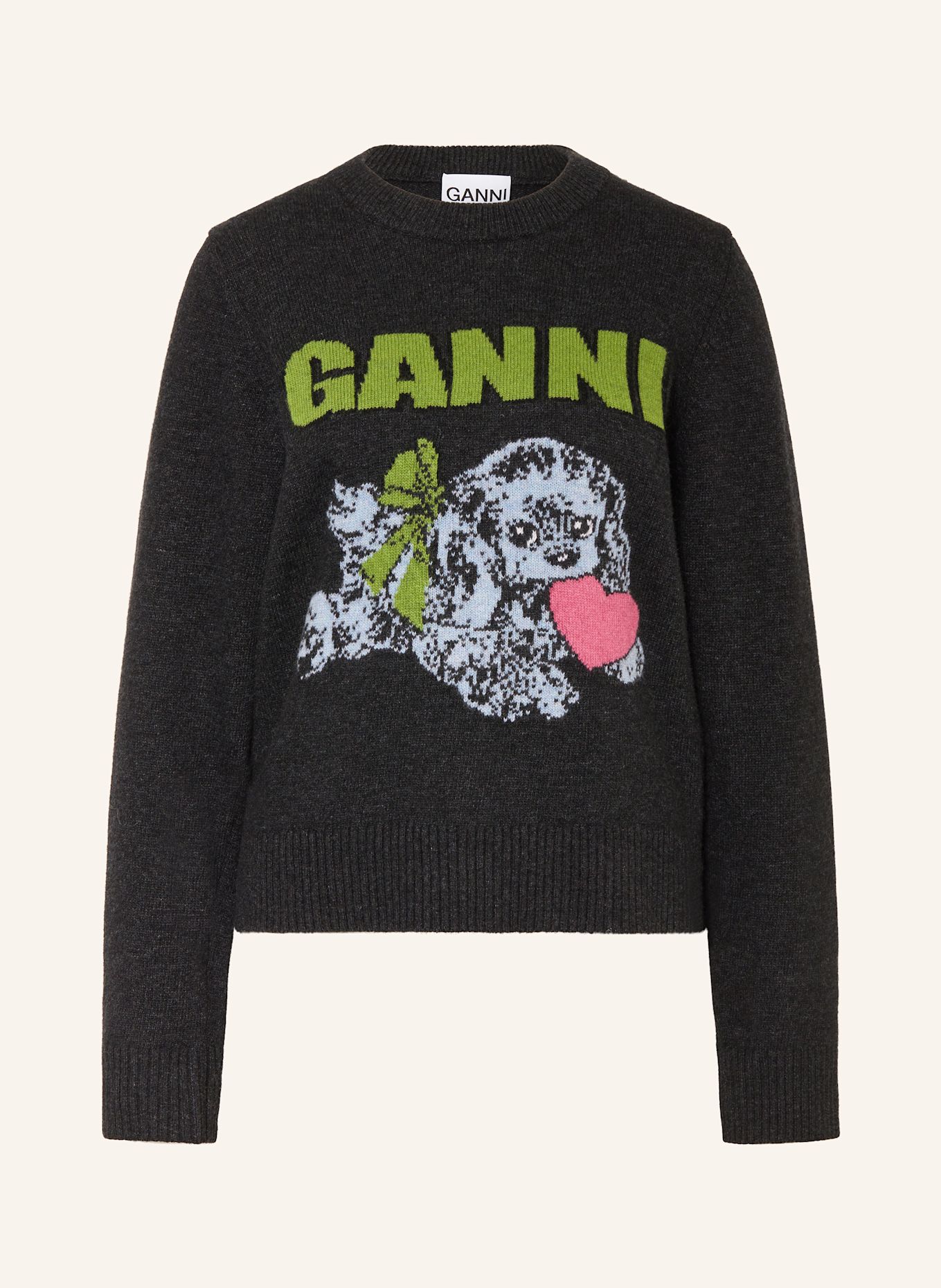 GANNI Pullover: DUNKELGRAU / GRÜN / ROSA