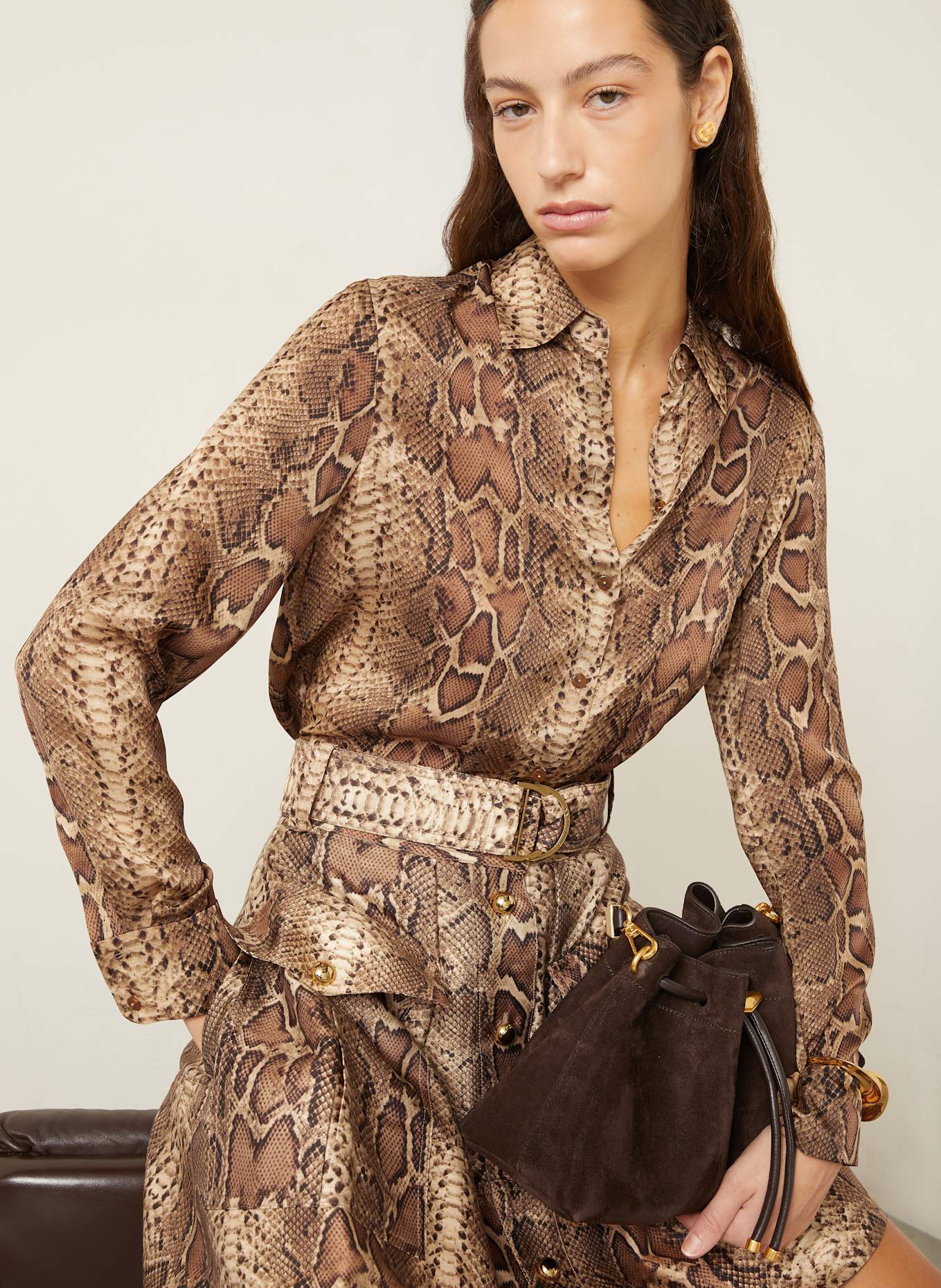 ZIMMERMANN Hemdbluse HYPNOTIC aus Seide: BEIGE / BRAUN / DUNKELBRAUN