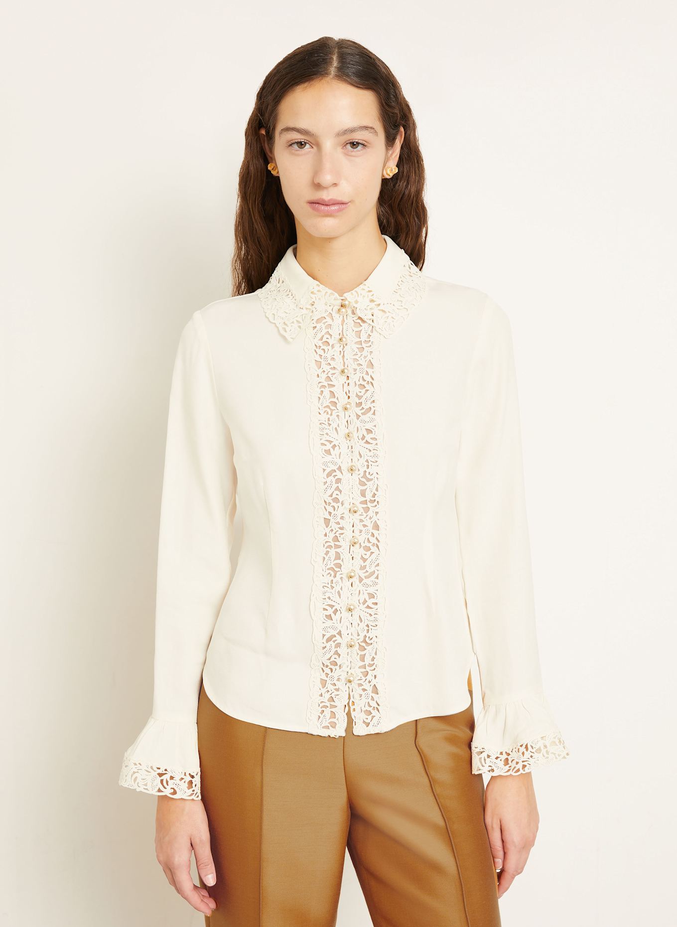 ZIMMERMANN Hemdbluse mit Spitze: CREME