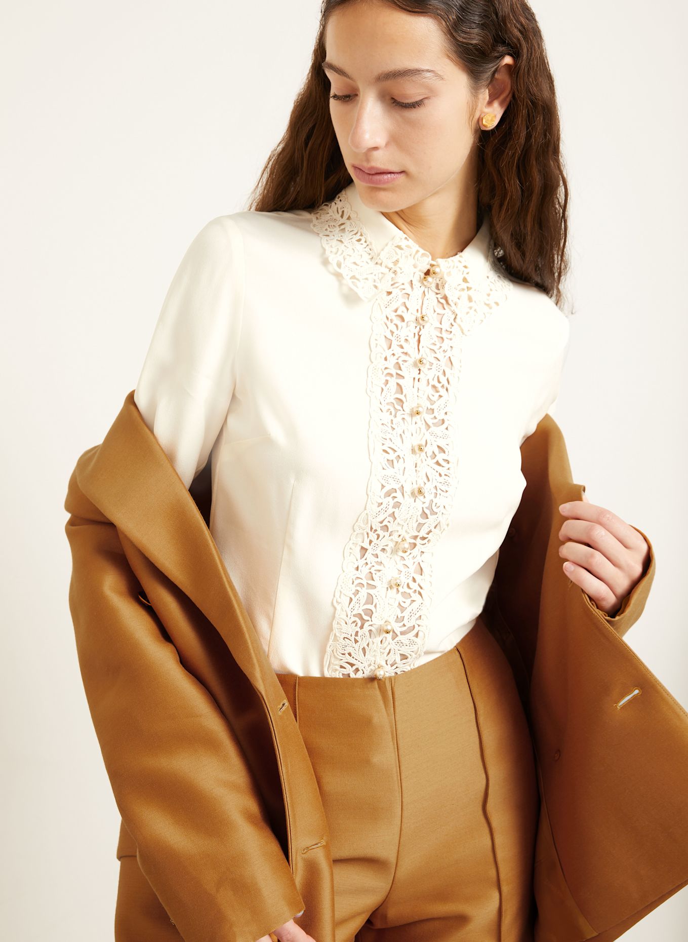 ZIMMERMANN Hemdbluse mit Spitze: CREME