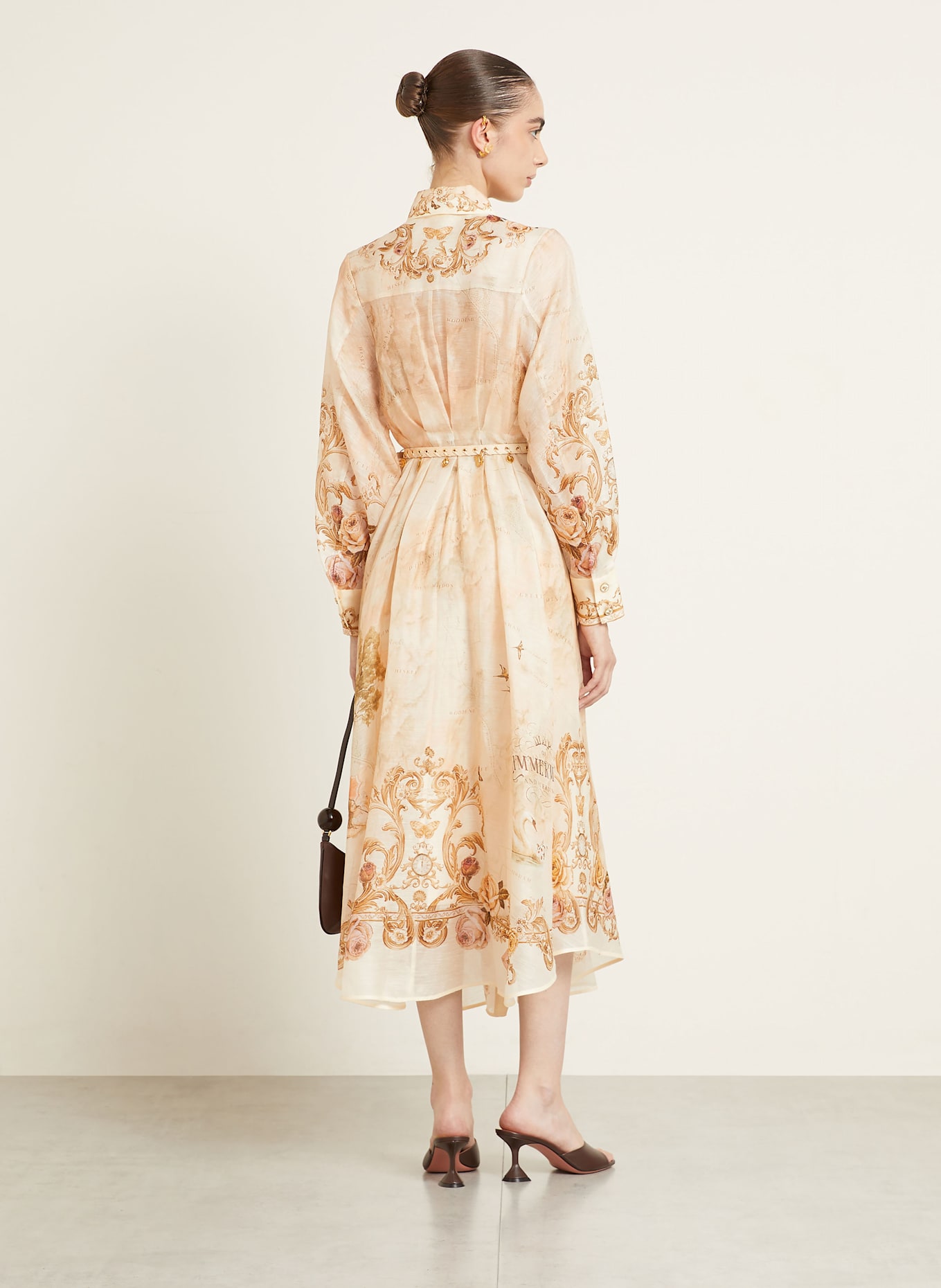 ZIMMERMANN Hemdblusenkleid mit Seide und Leinen: NUDE / ECRU / BRAUN