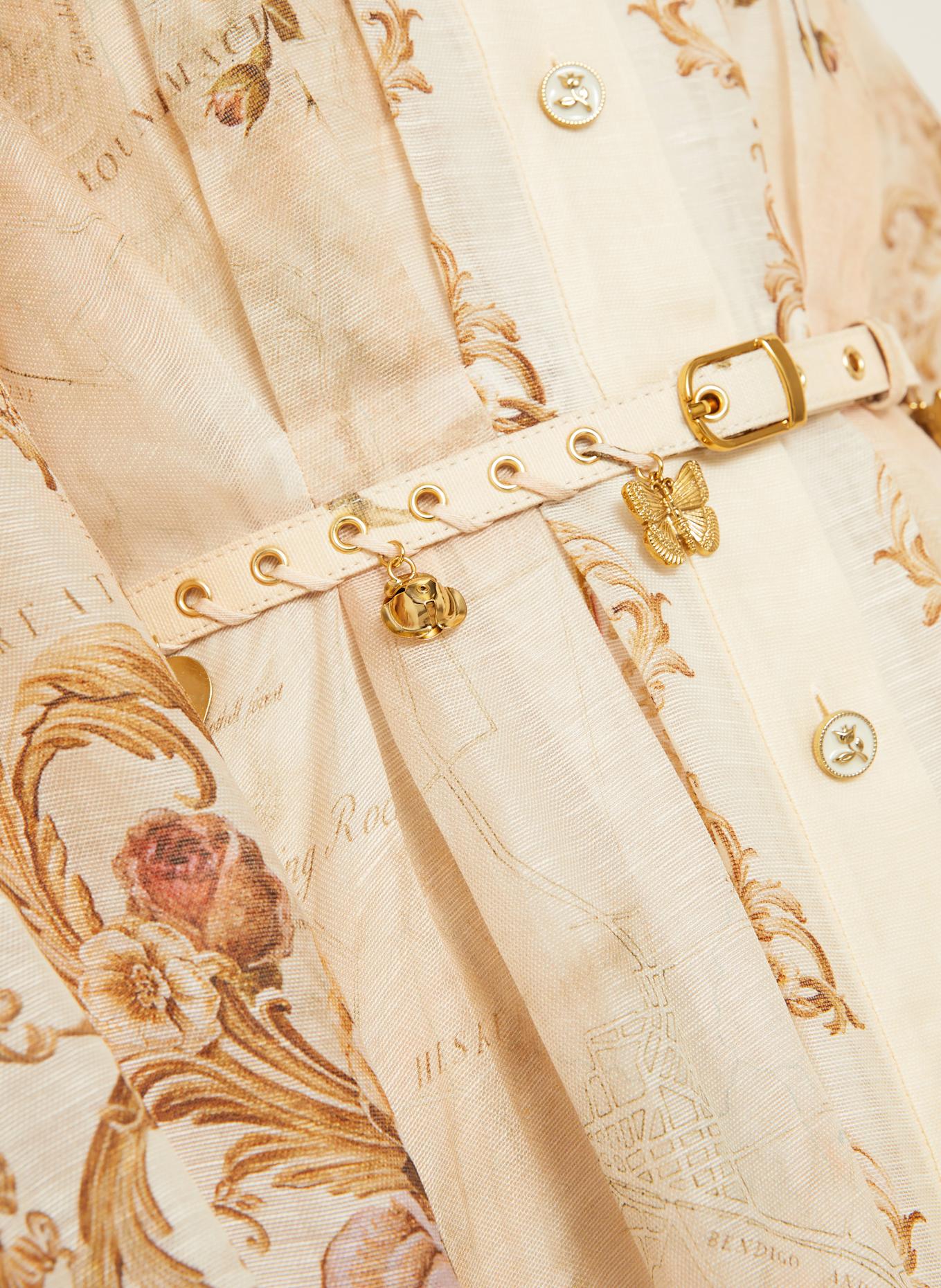 ZIMMERMANN Hemdblusenkleid mit Seide und Leinen: NUDE / ECRU / BRAUN