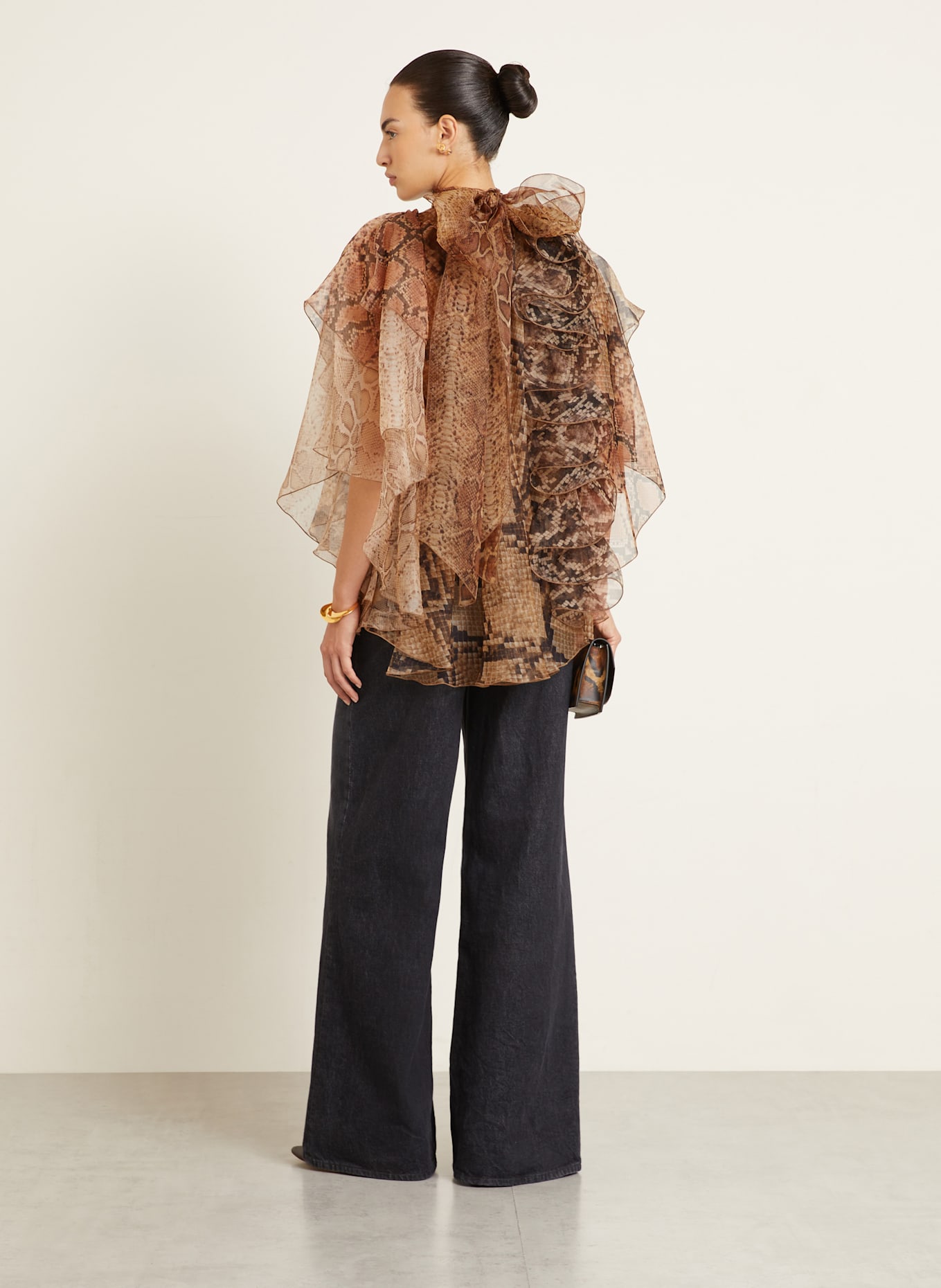 ZIMMERMANN Schluppenbluse aus Seide mit Volants: BRAUN / SCHWARZ / DUNKELORANGE