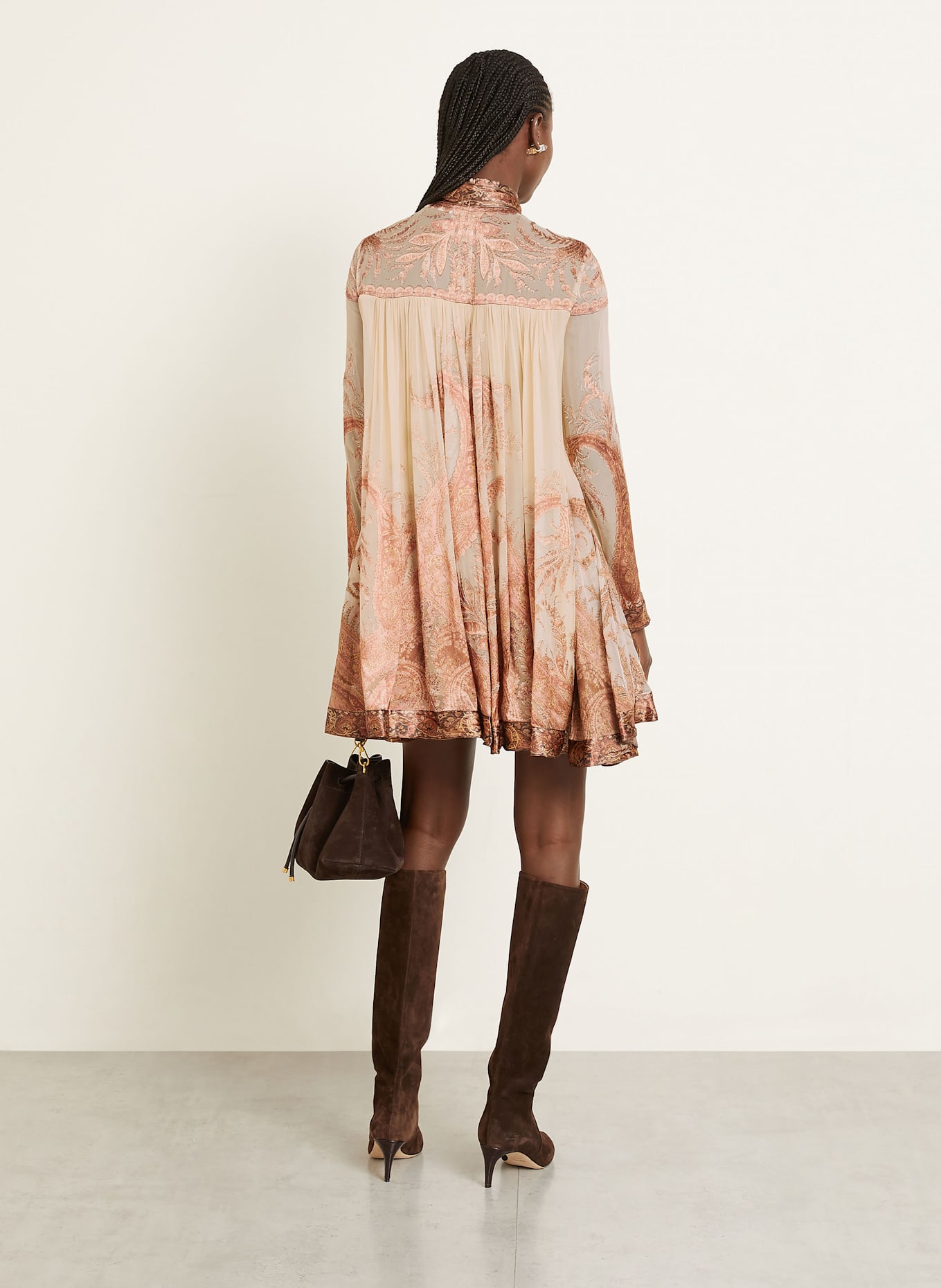 ZIMMERMANN Cocktailkleid HYPNOTIC mit abnehmbarer Schluppe: CREME / LACHS / BRAUN