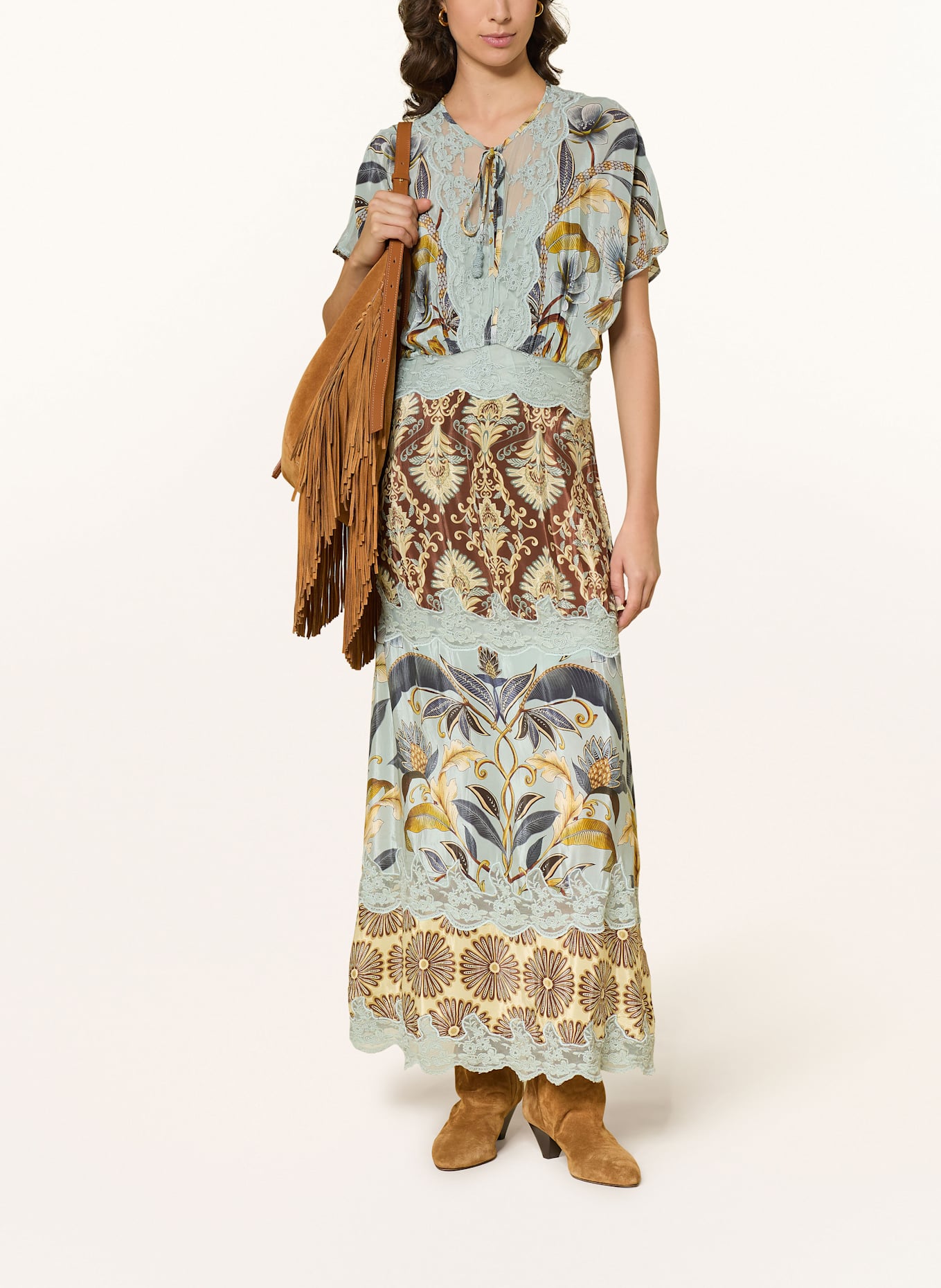 FARM RIO Kleid SNAKE GARDEN mit Spitze: HELLBLAU / BRAUN / DUNKELGELB