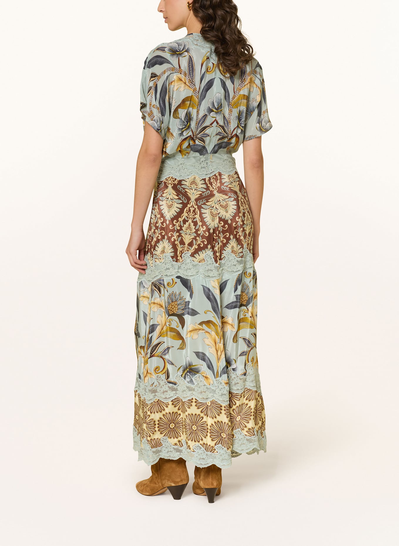 FARM RIO Kleid SNAKE GARDEN mit Spitze: HELLBLAU / BRAUN / DUNKELGELB