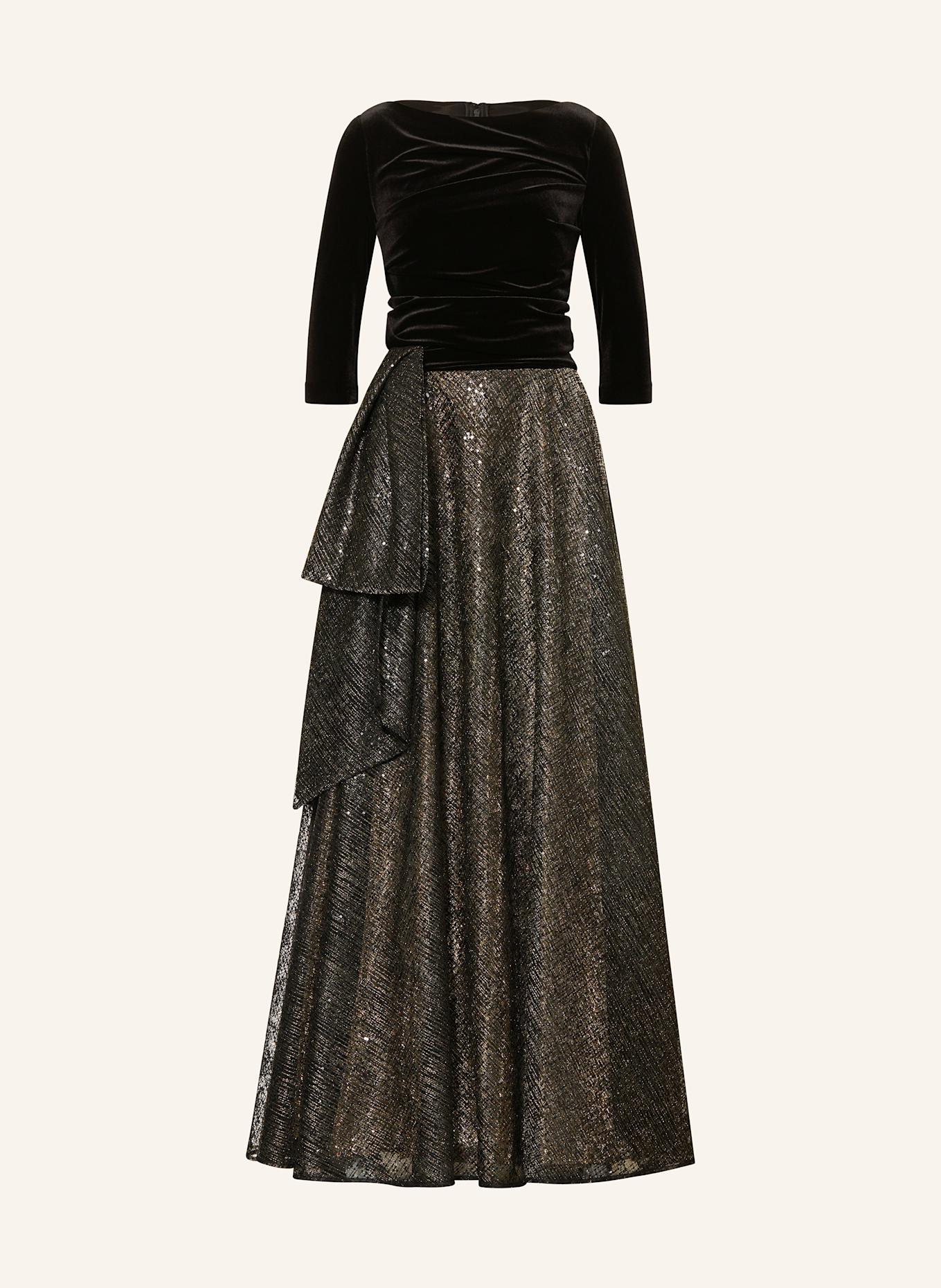 TALBOT RUNHOF Evening dress in mixed materials with 3/4 sleeves: BLACK / GOLD