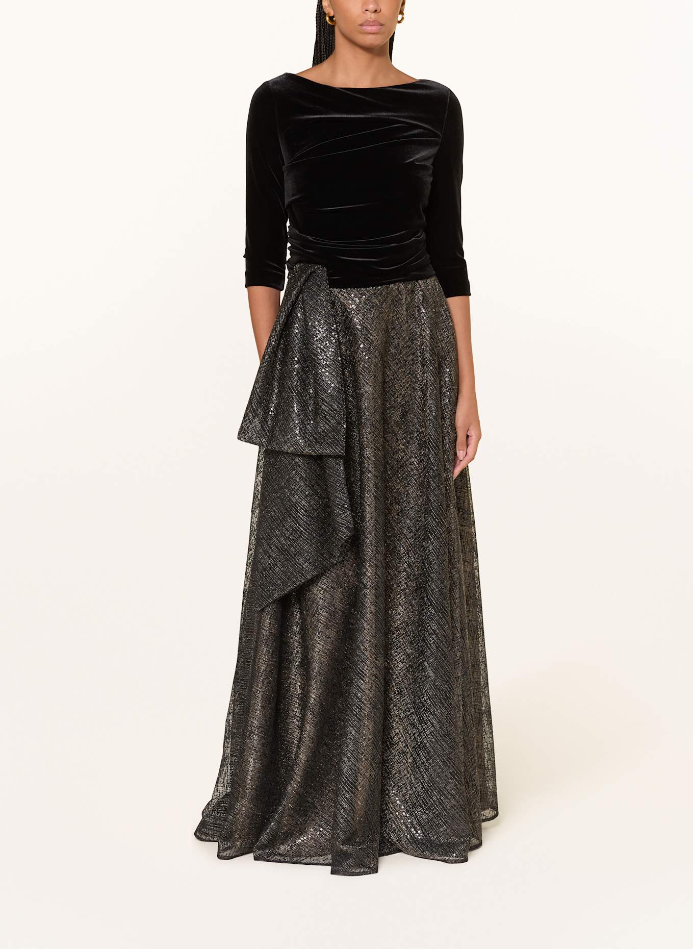 TALBOT RUNHOF Evening dress in mixed materials with 3/4 sleeves: BLACK / GOLD