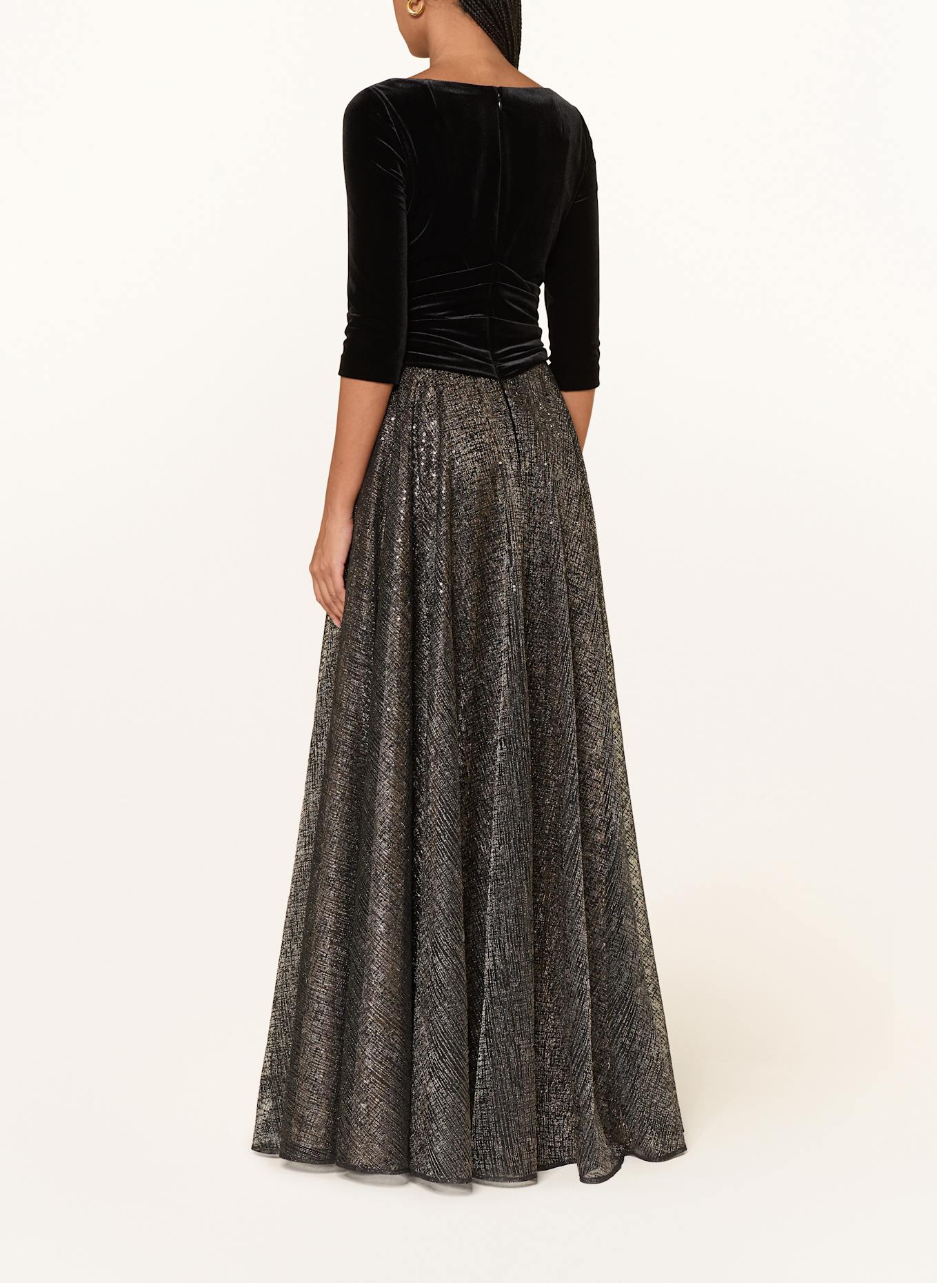TALBOT RUNHOF Evening dress in mixed materials with 3/4 sleeves: BLACK / GOLD