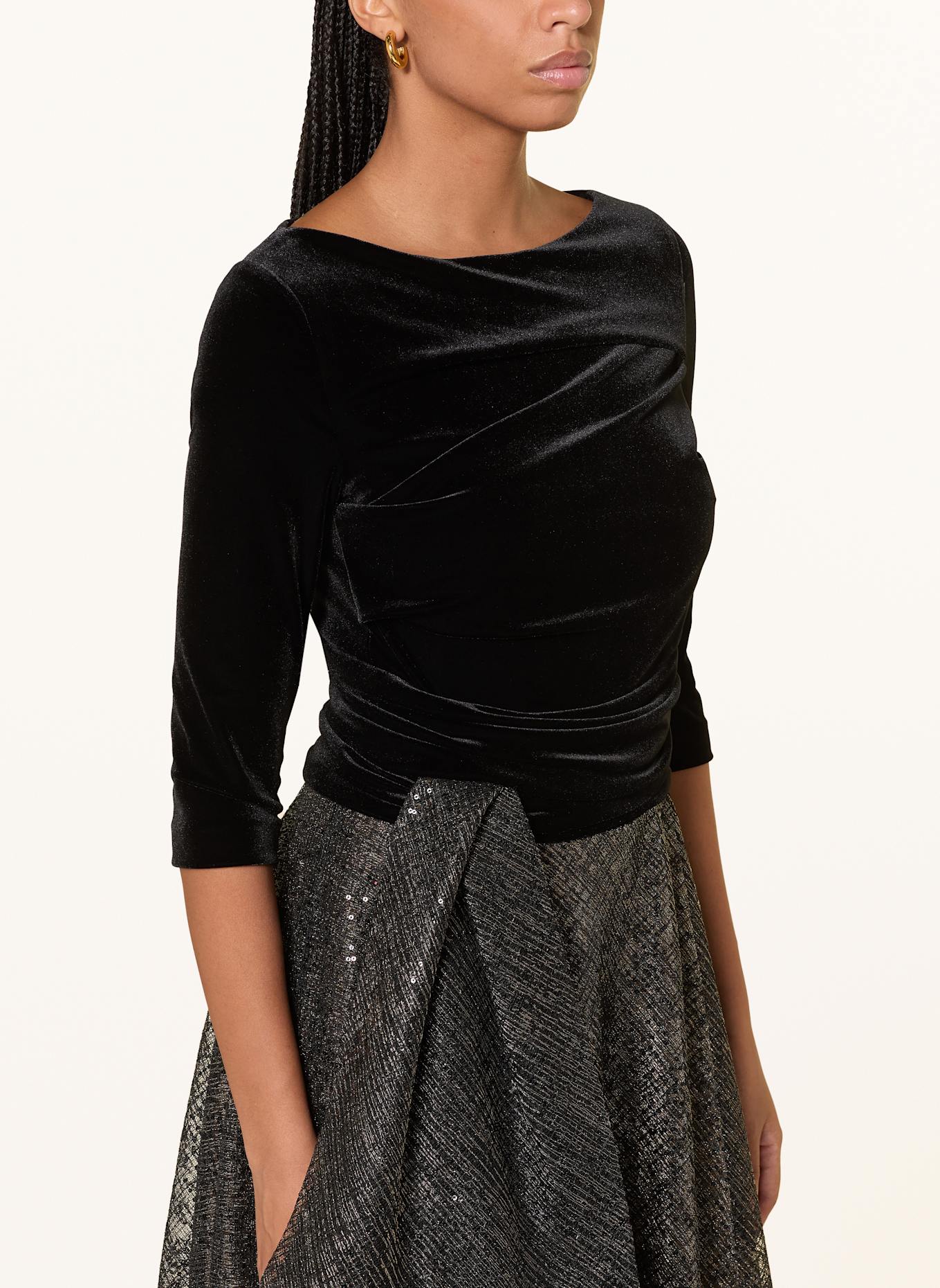 TALBOT RUNHOF Evening dress in mixed materials with 3/4 sleeves: BLACK / GOLD