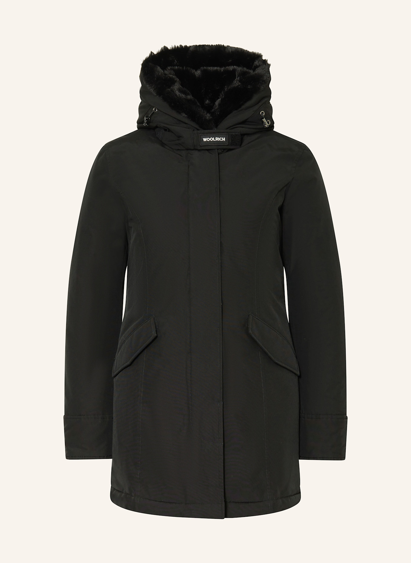 WOOLRICH Daunenjacke BEAKER mit Kunstpelz: SCHWARZ