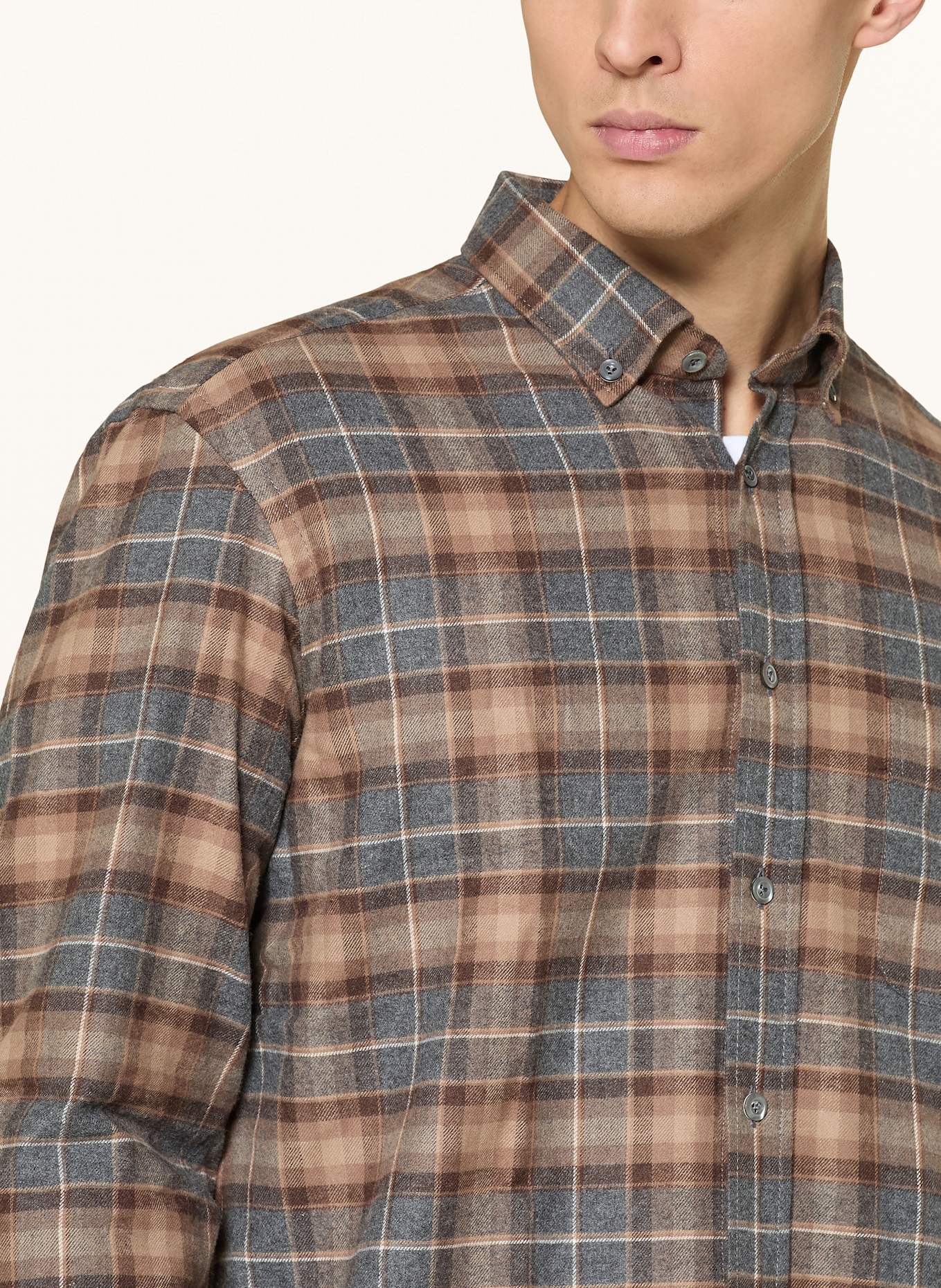 van Laack Flanellhemd ROY Tailor Fit: GRAU / BRAUN / HELLBRAUN