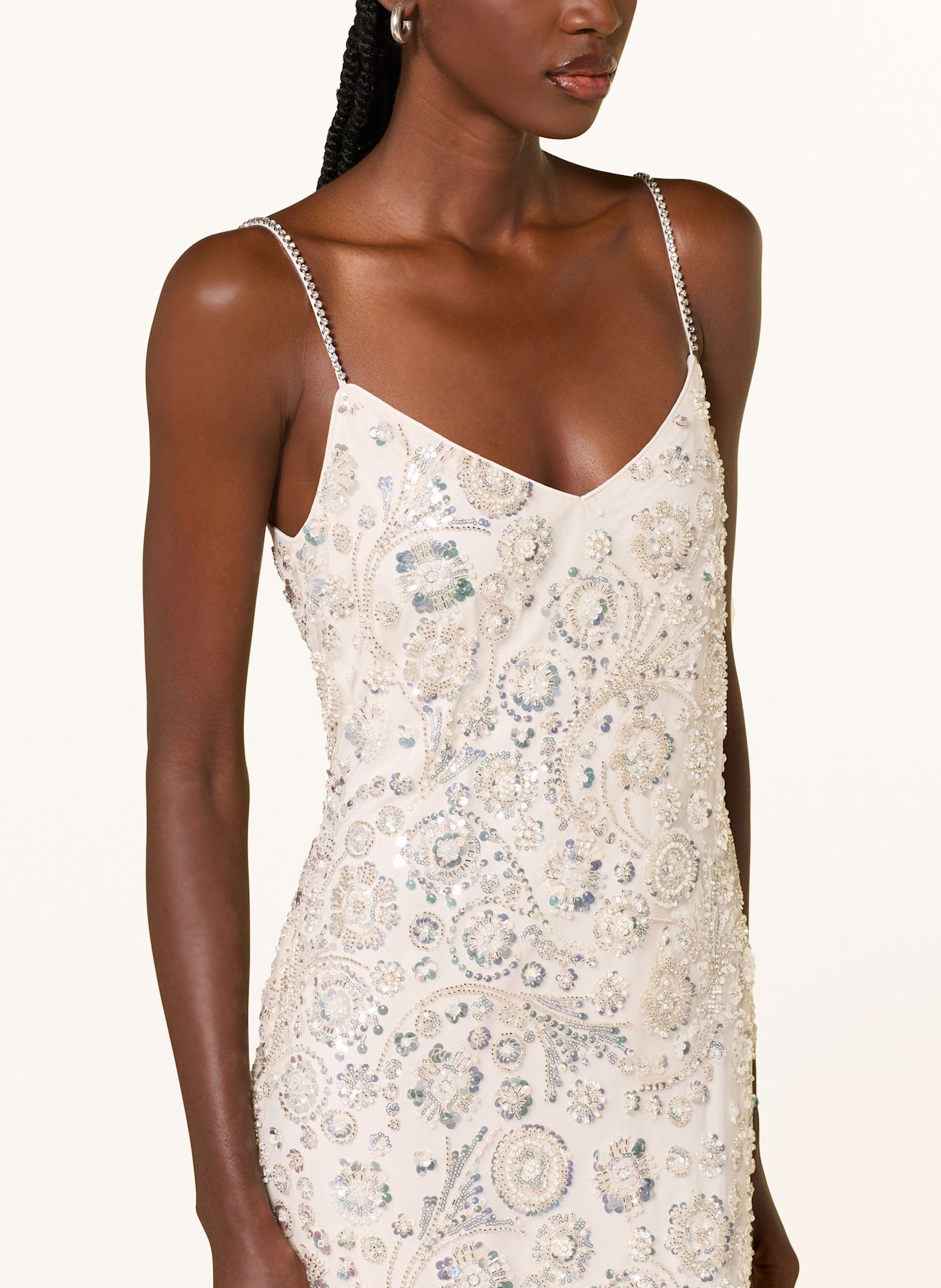 self-portrait Abendkleid mit Pailletten und Schmucksteinen: CREME