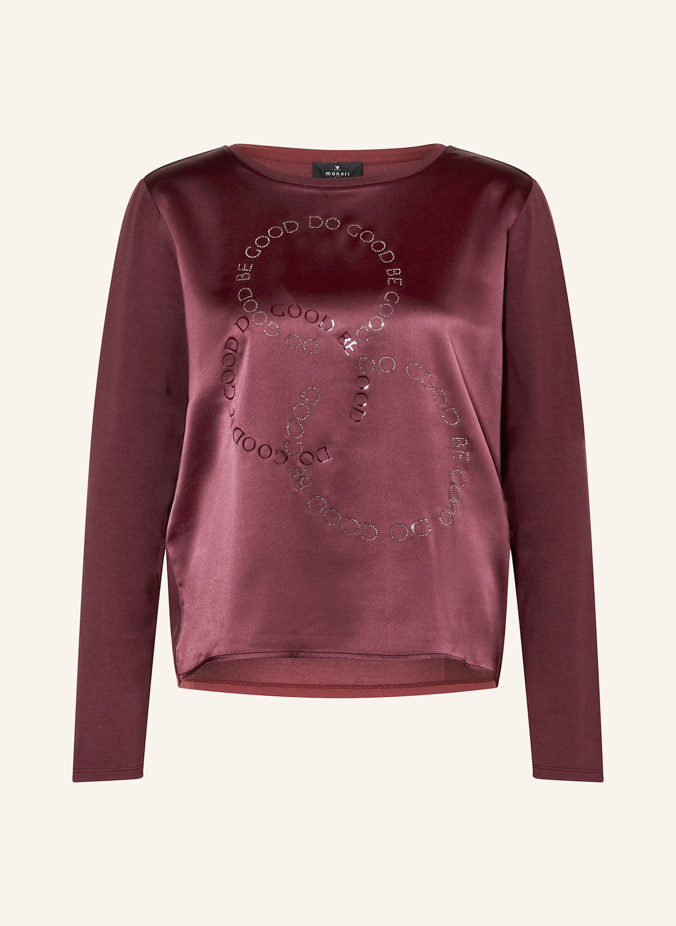 monari Longsleeve im Materialmix mit Schmucksteinen: DUNKELROT
