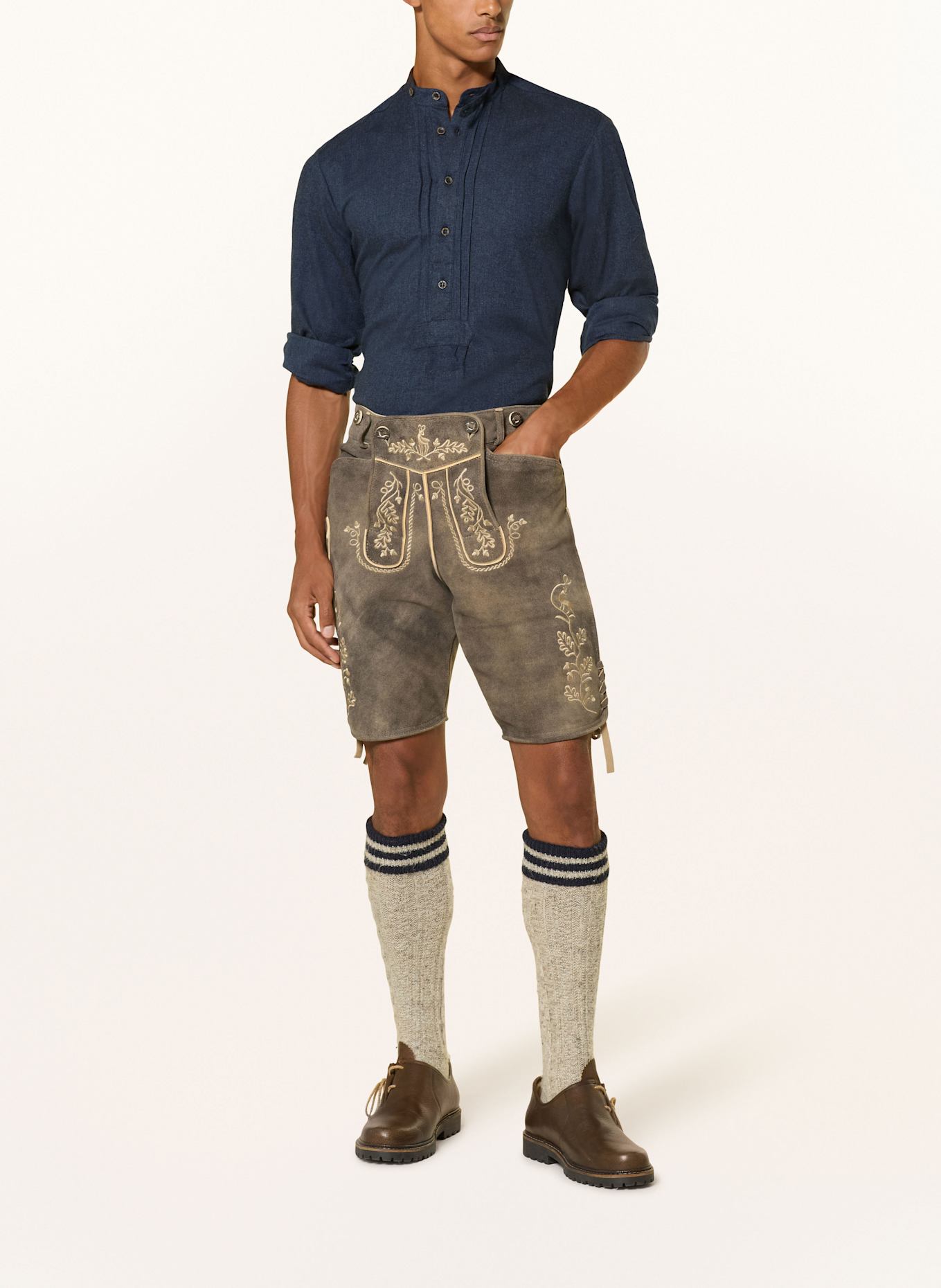 Hammerschmid Trachtenhemd Slim Fit mit Stehkragen: DUNKELBLAU