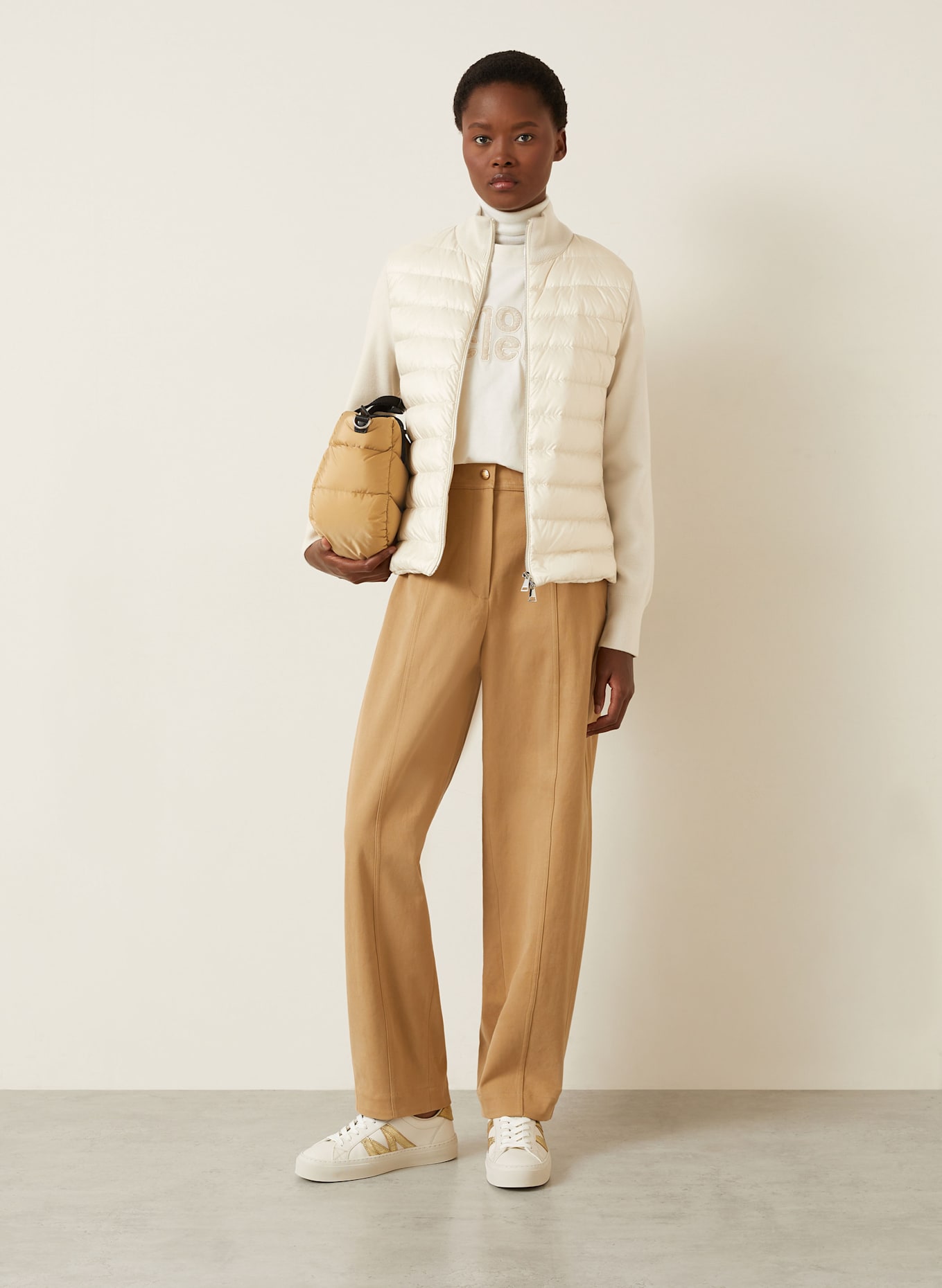 MONCLER Daunenjacke im Materialmix: CREME