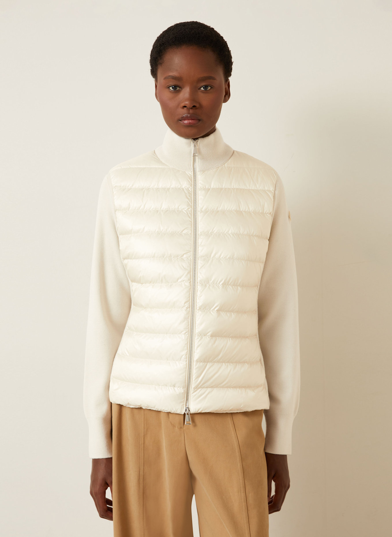 MONCLER Daunenjacke im Materialmix: CREME