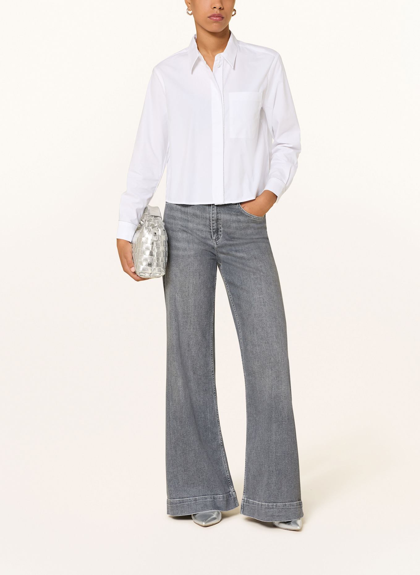 MORE & MORE Hemdbluse mit Schmucksteinbesatz: WEISS