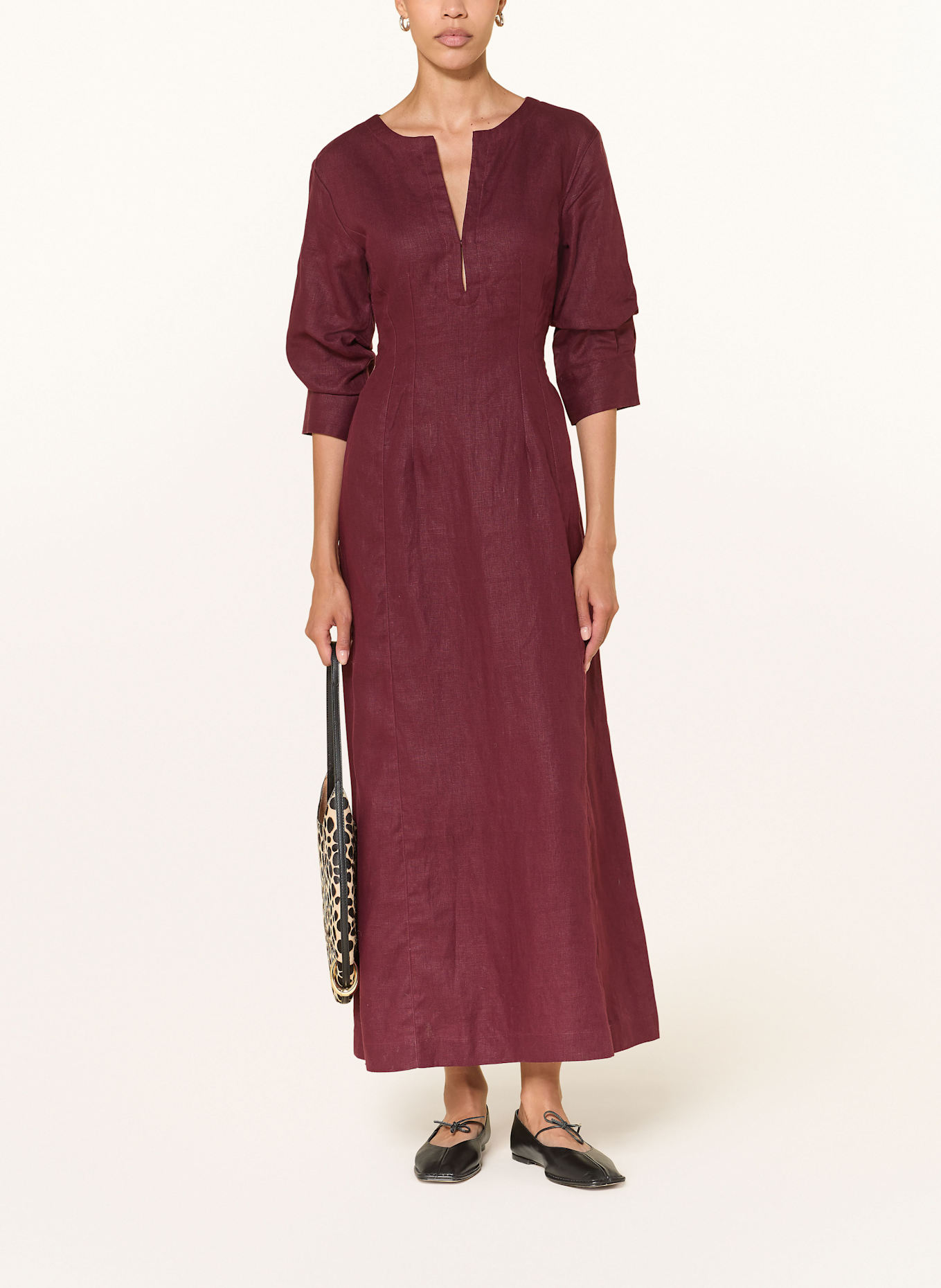 FAITHFULL THE BRAND Leinenkleid ASHA mit 3/4-Arm: DUNKELROT