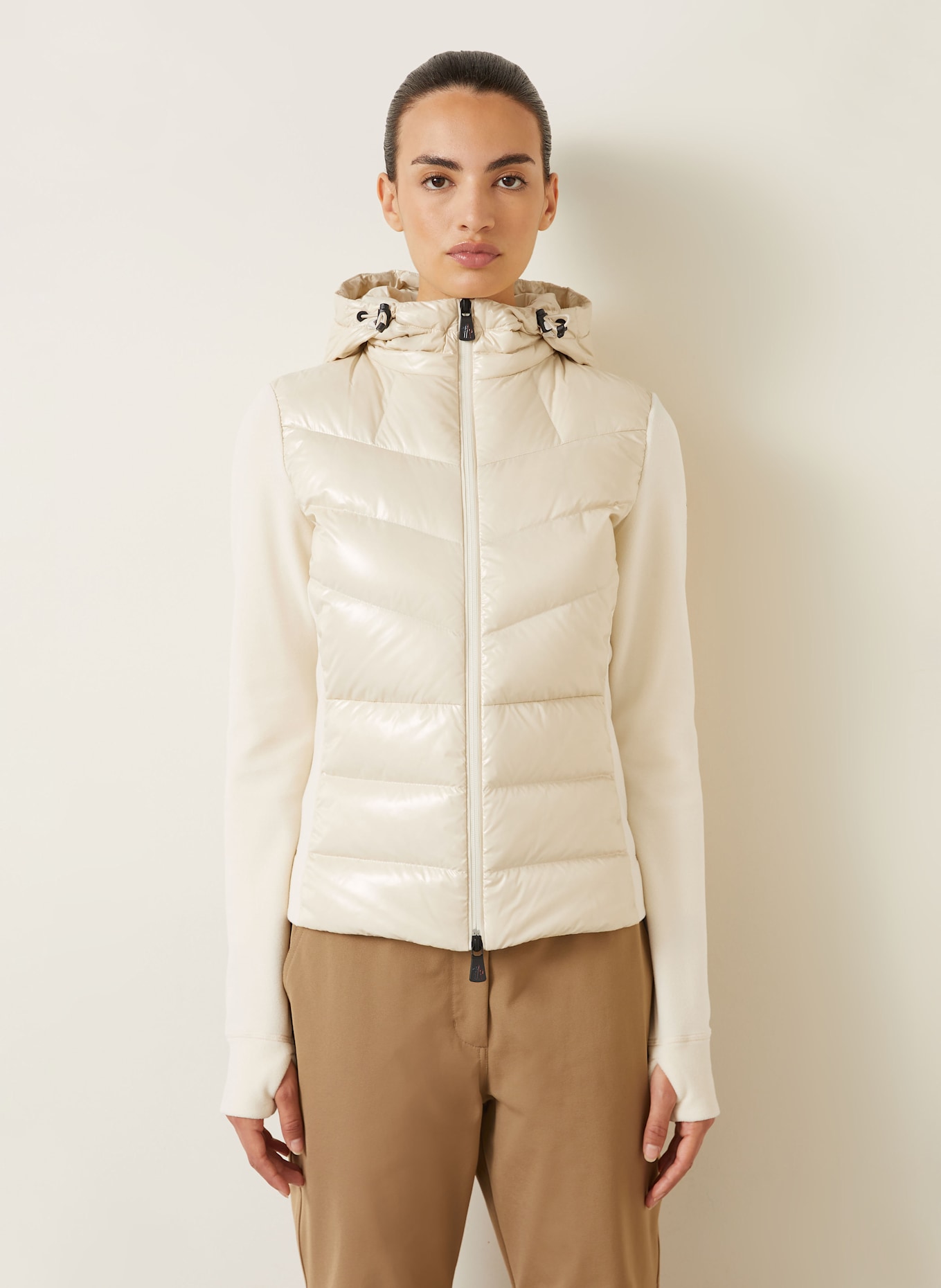 MONCLER GRENOBLE Daunenjacke im Materialmix: CREME