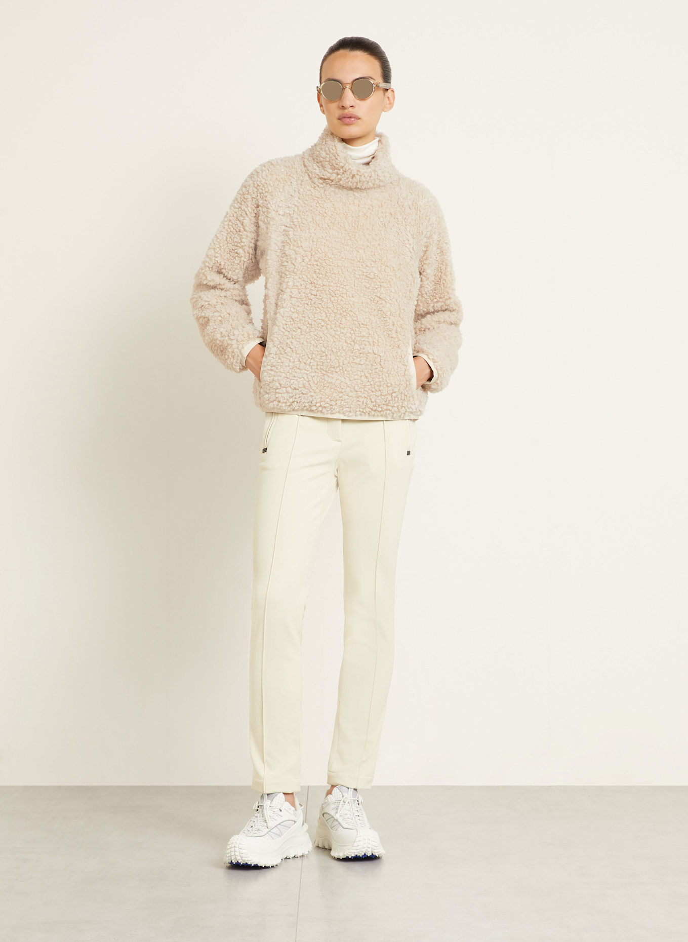 MONCLER GRENOBLE Teddyfell-Pullover: CREME