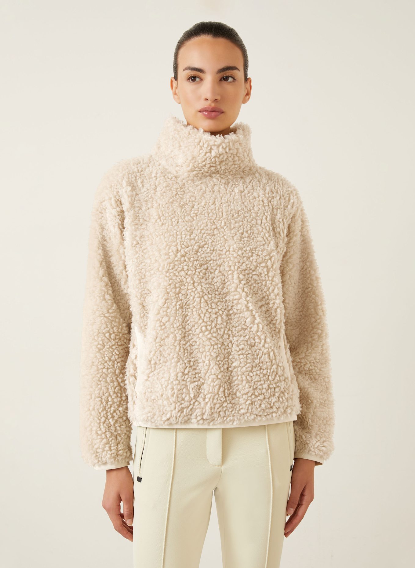 MONCLER GRENOBLE Teddyfell-Pullover: CREME