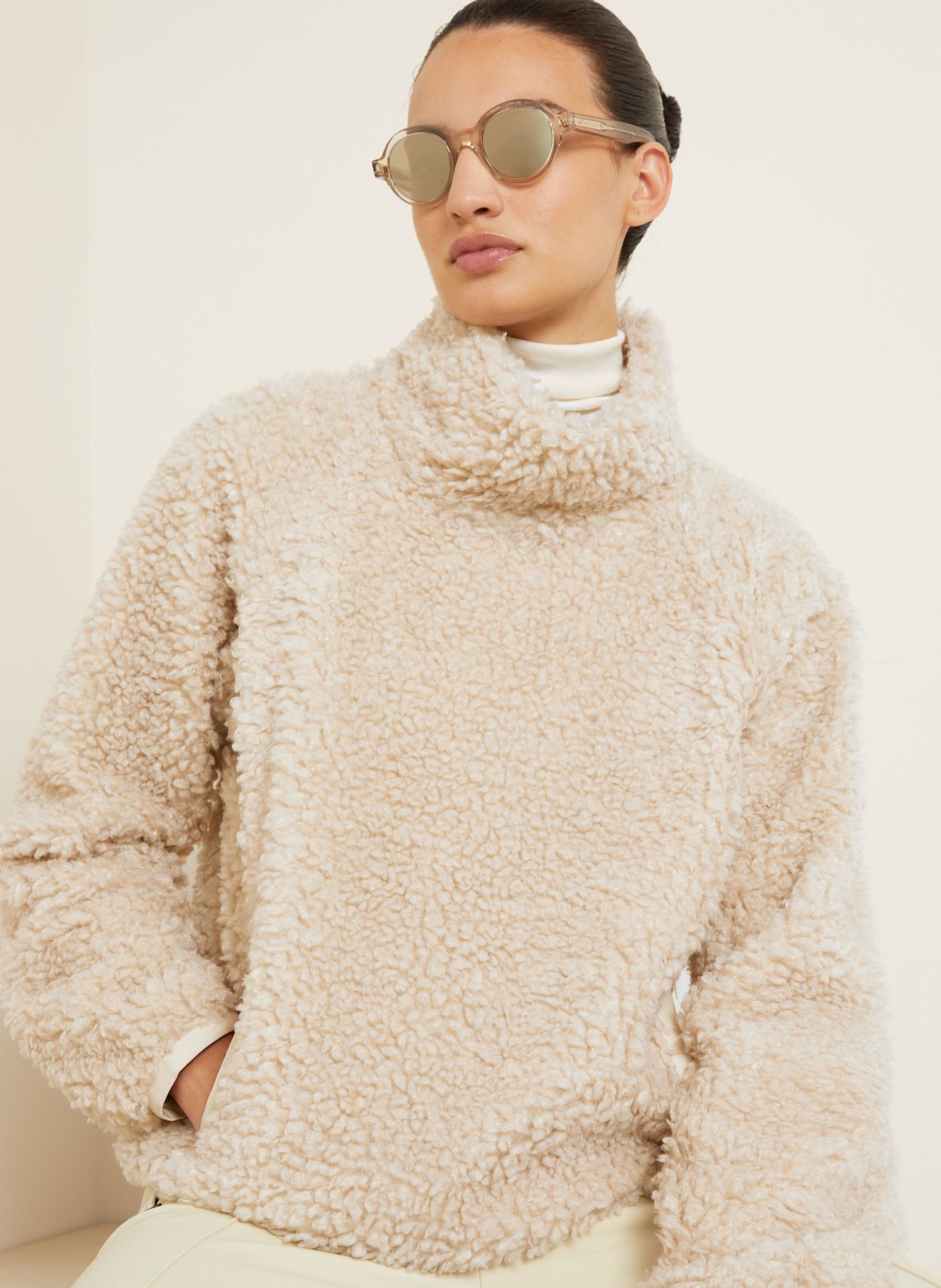 MONCLER GRENOBLE Teddyfell-Pullover: CREME