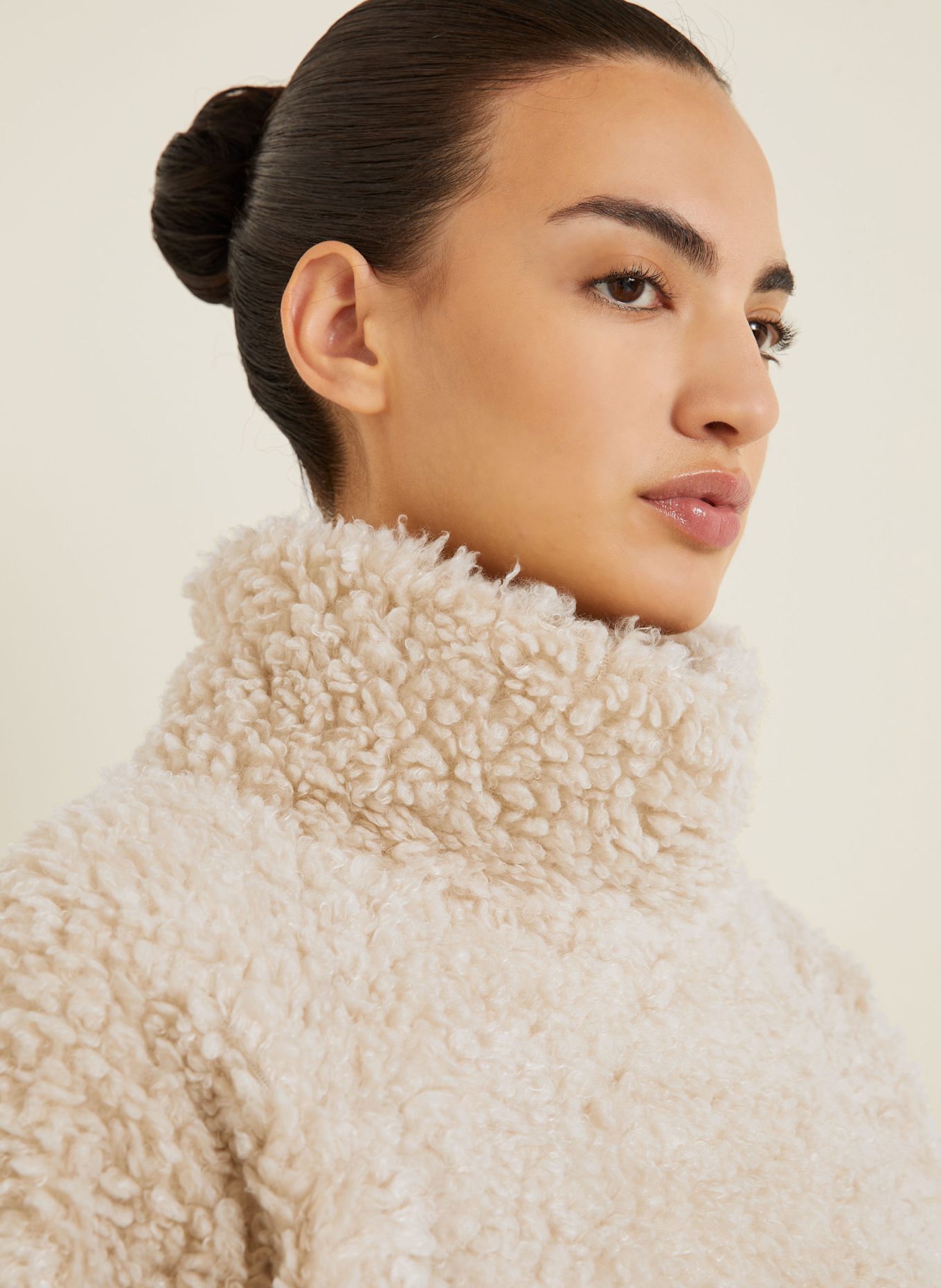 MONCLER GRENOBLE Teddyfell-Pullover: CREME