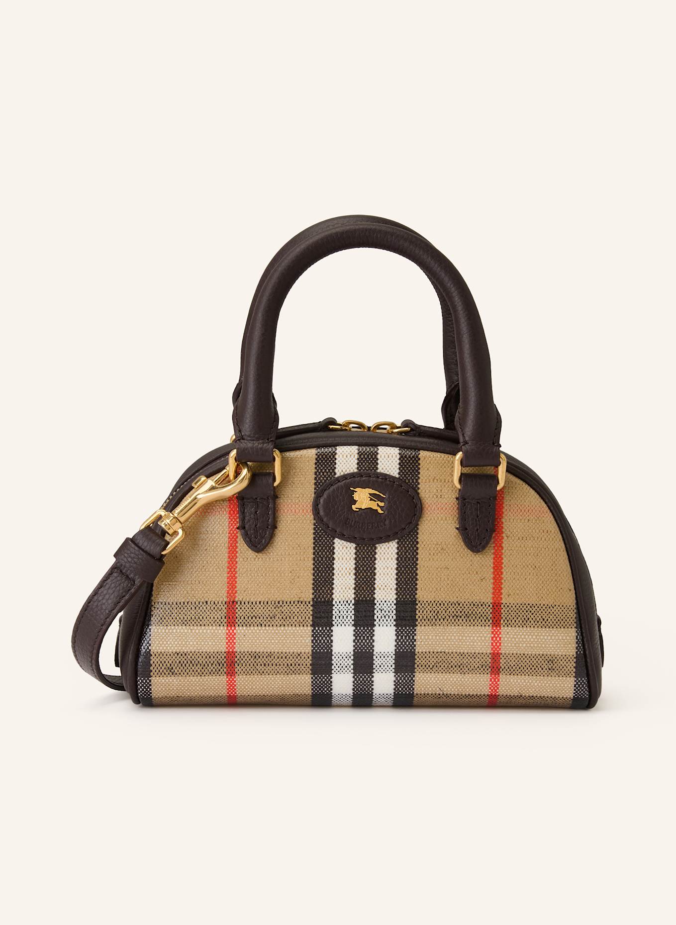 BURBERRY Handtasche HIGHLANDS SMALL: CAMEL / DUNKELBRAUN / ROT