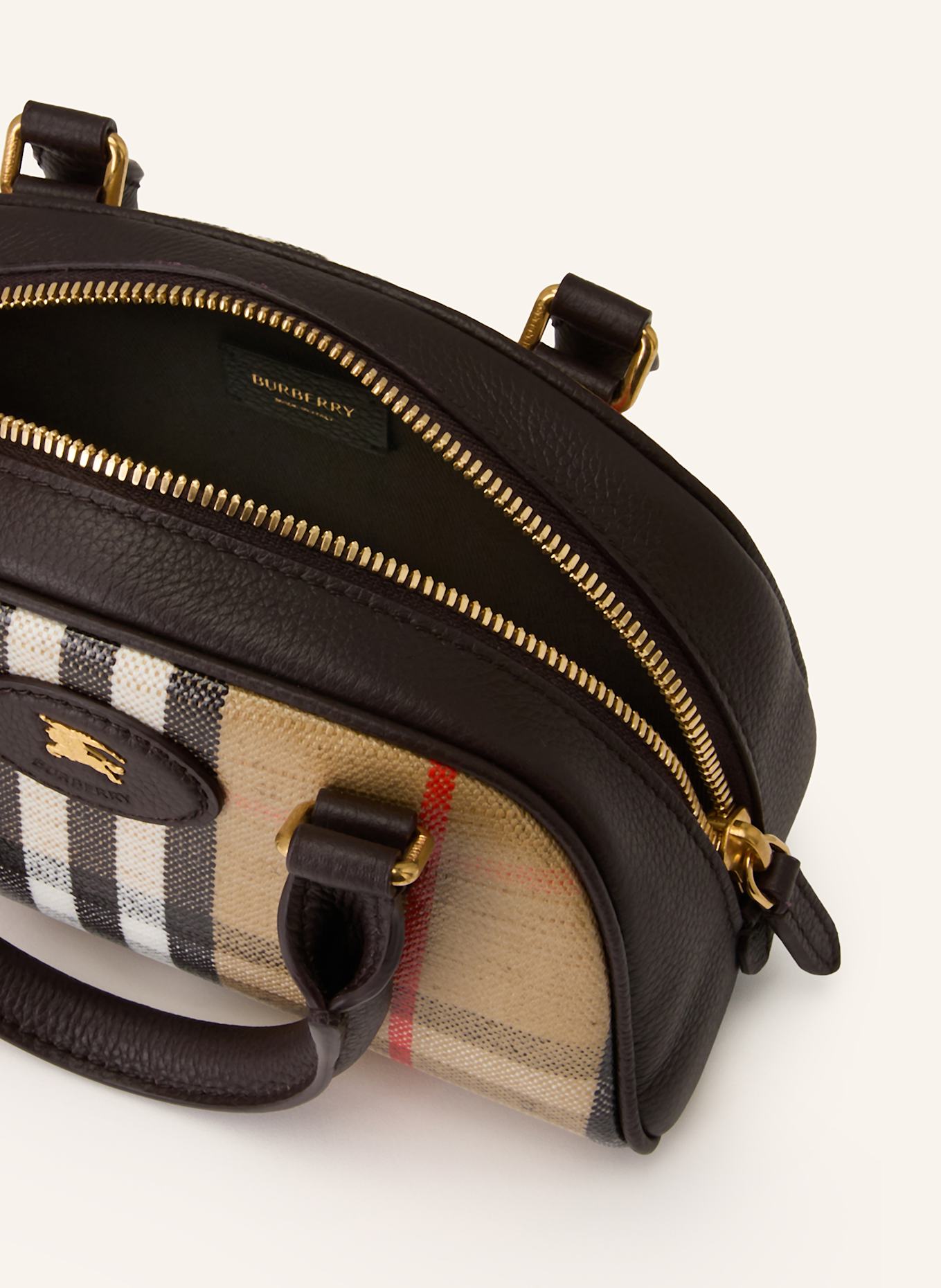 BURBERRY Handtasche HIGHLANDS SMALL: CAMEL / DUNKELBRAUN / ROT