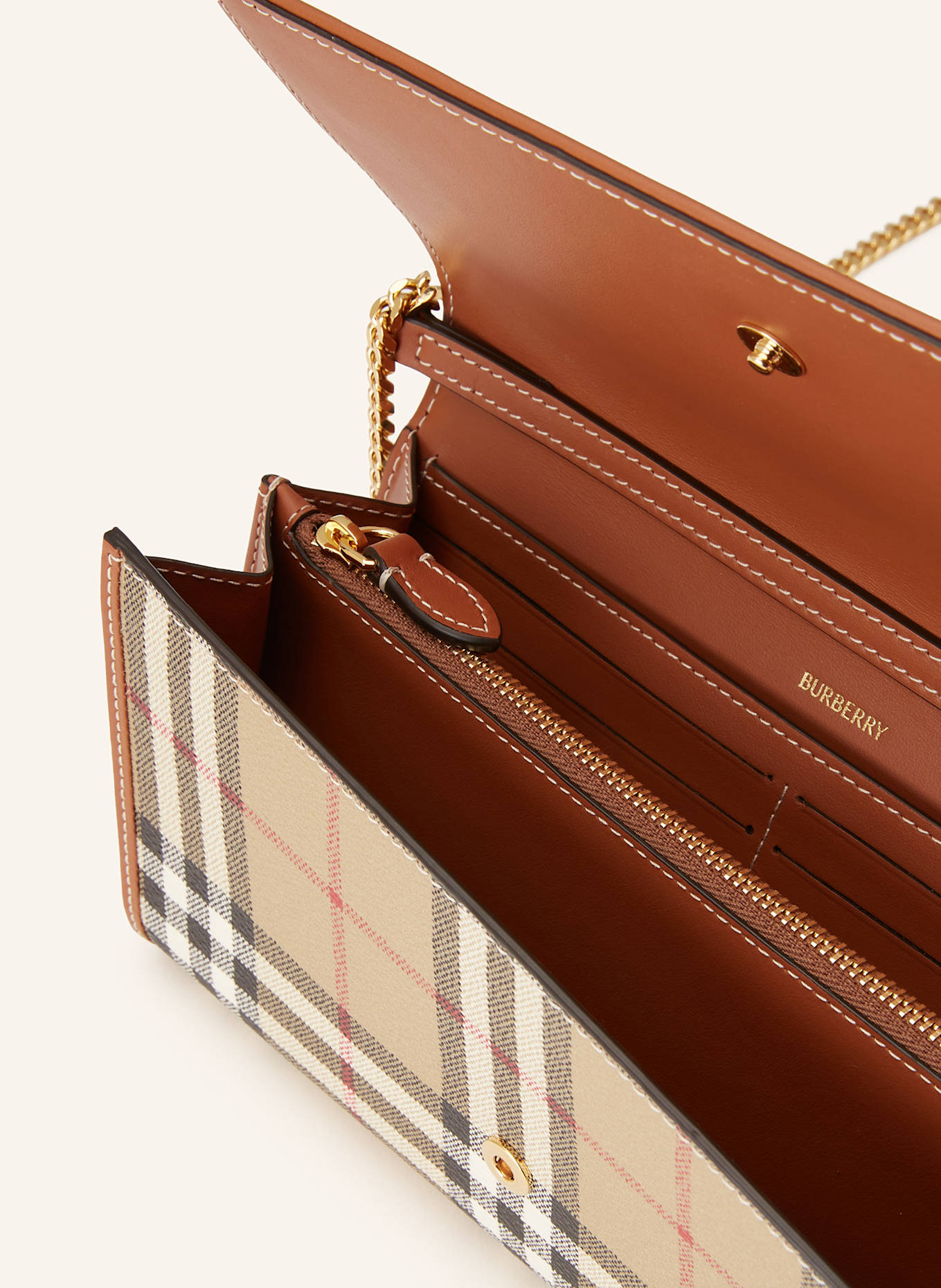 BURBERRY Geldbörse HANNAH zum Umhängen: BEIGE / SCHWARZ / ROT