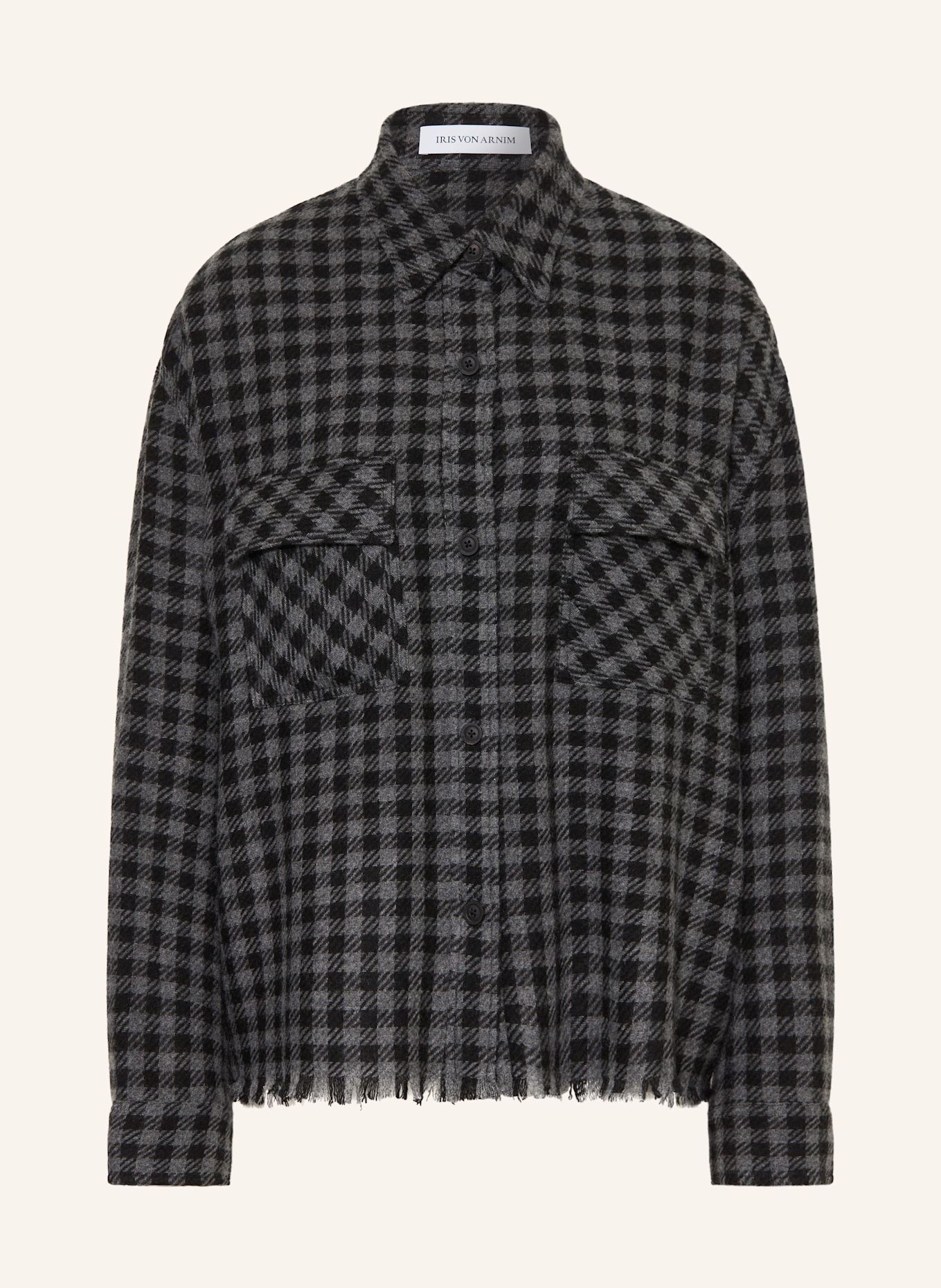 IRIS von ARNIM Hemdbluse NORUNN aus Cashmere: SCHWARZ / GRAU