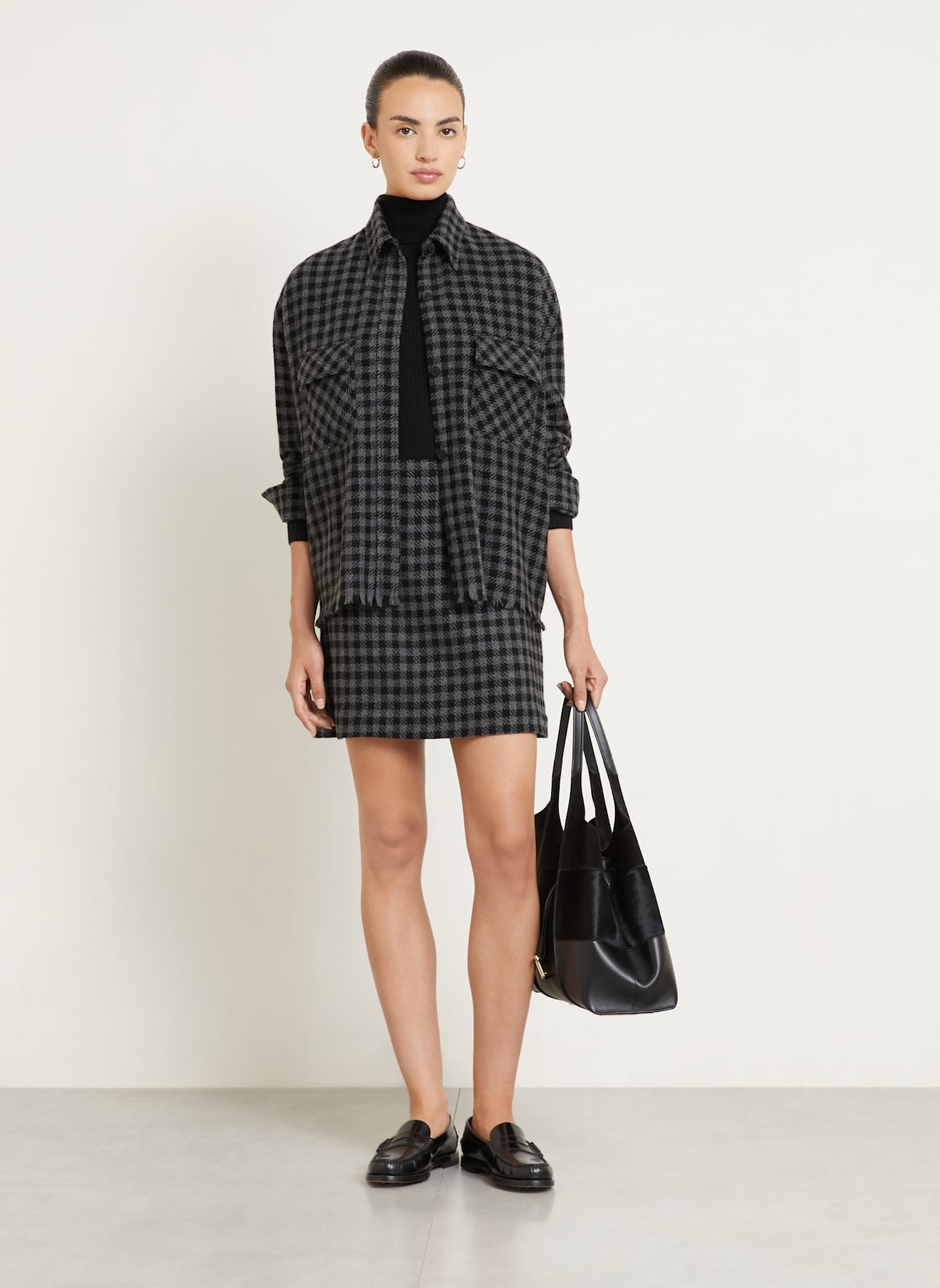 IRIS von ARNIM Hemdbluse NORUNN aus Cashmere: SCHWARZ / GRAU