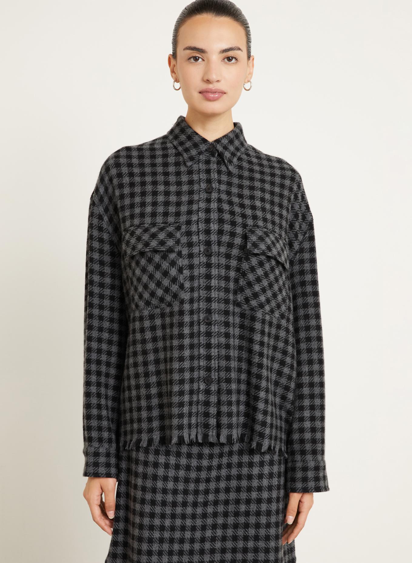 IRIS von ARNIM Hemdbluse NORUNN aus Cashmere: SCHWARZ / GRAU