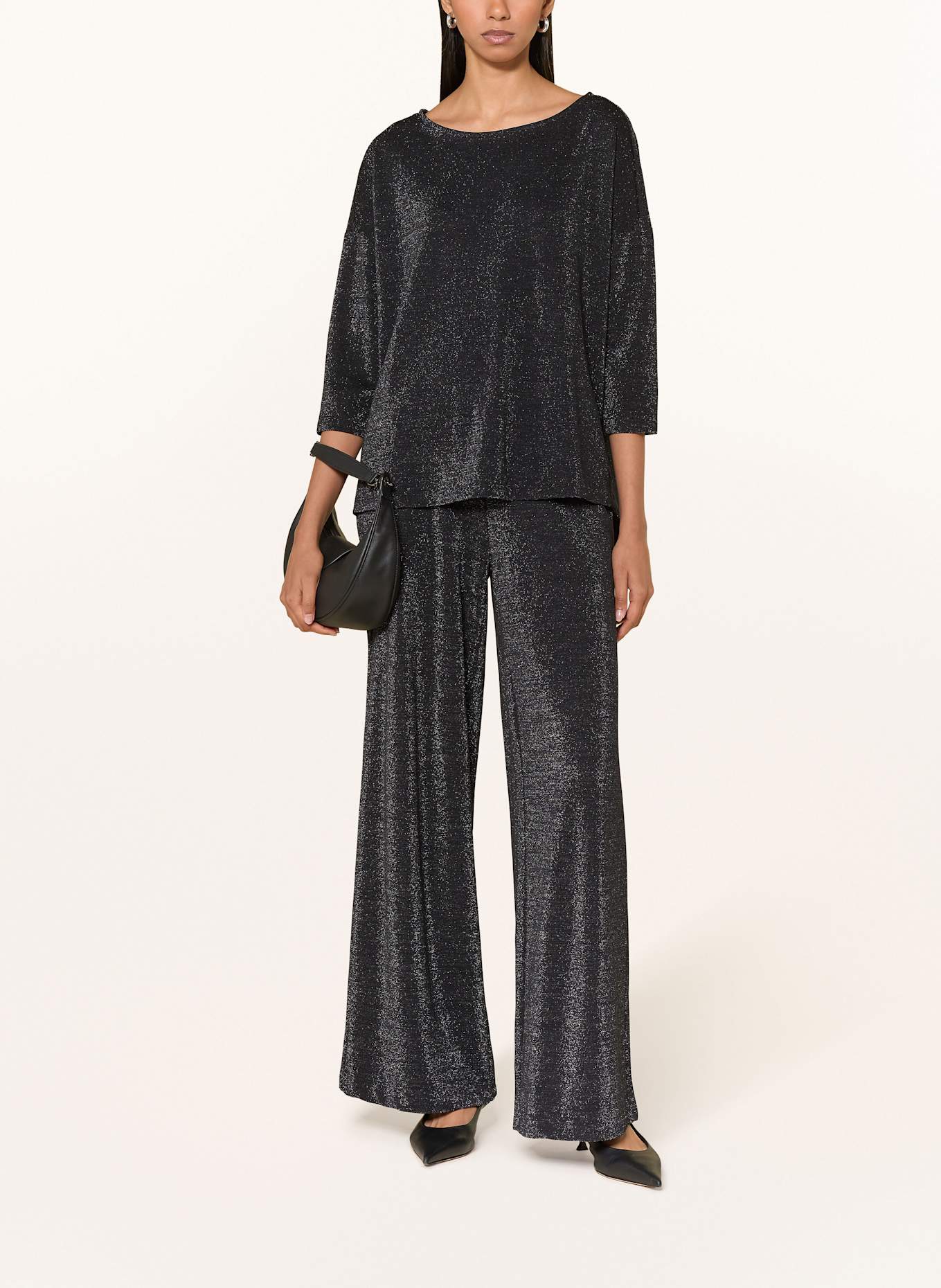 MILANO ITALY Shirt mit 3/4-Arm und Glitzergarn: SCHWARZ