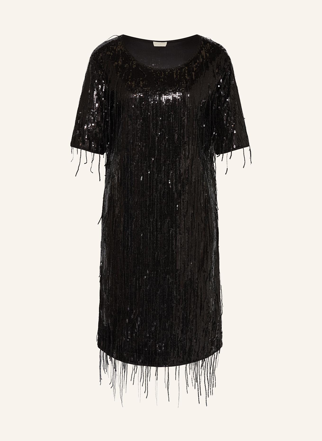 MILANO ITALY Kleid mit Fransen und Pailletten: SCHWARZ