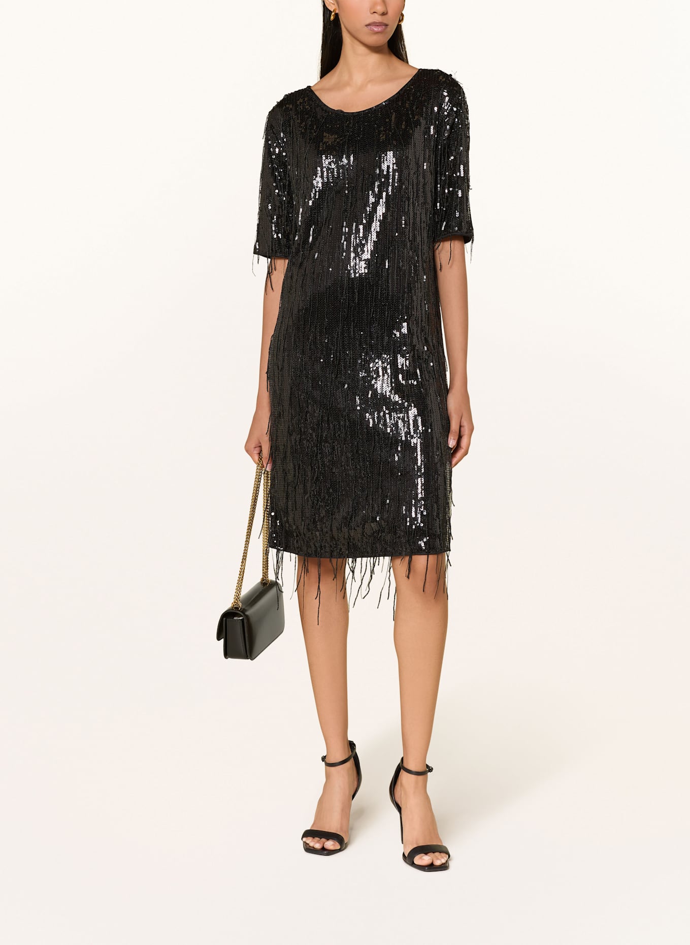 MILANO ITALY Kleid mit Fransen und Pailletten: SCHWARZ