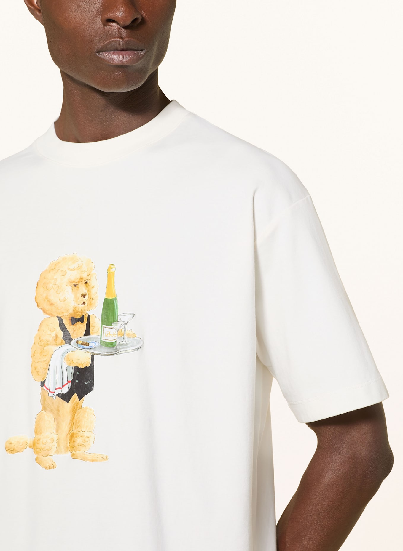 DRÔLE DE MONSIEUR T-Shirt LE T-SHIRT POODLE: ECRU / HELLBRAUN / GRÜN