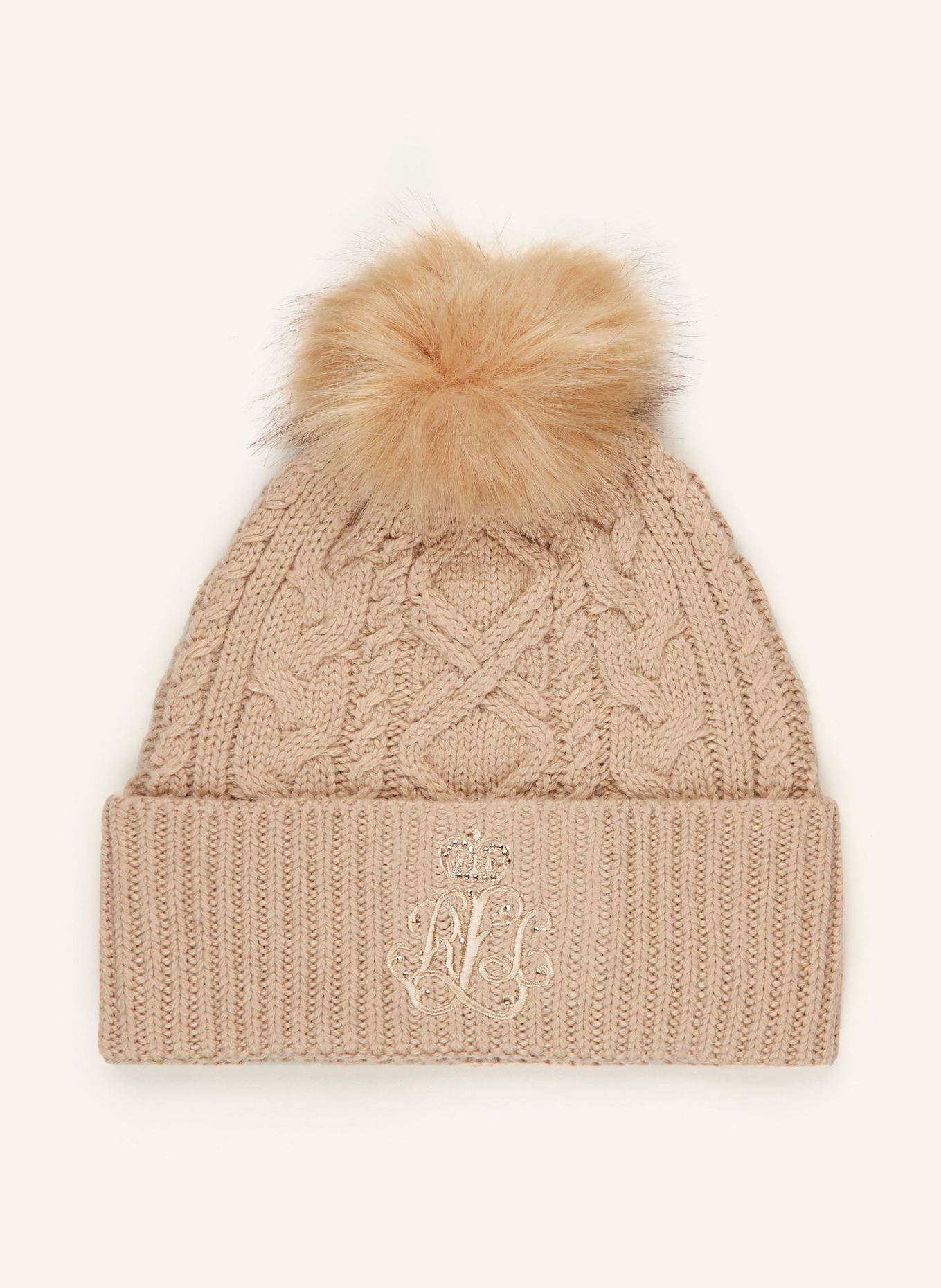LAUREN RALPH LAUREN Mütze mit Schmucksteinen: CAMEL