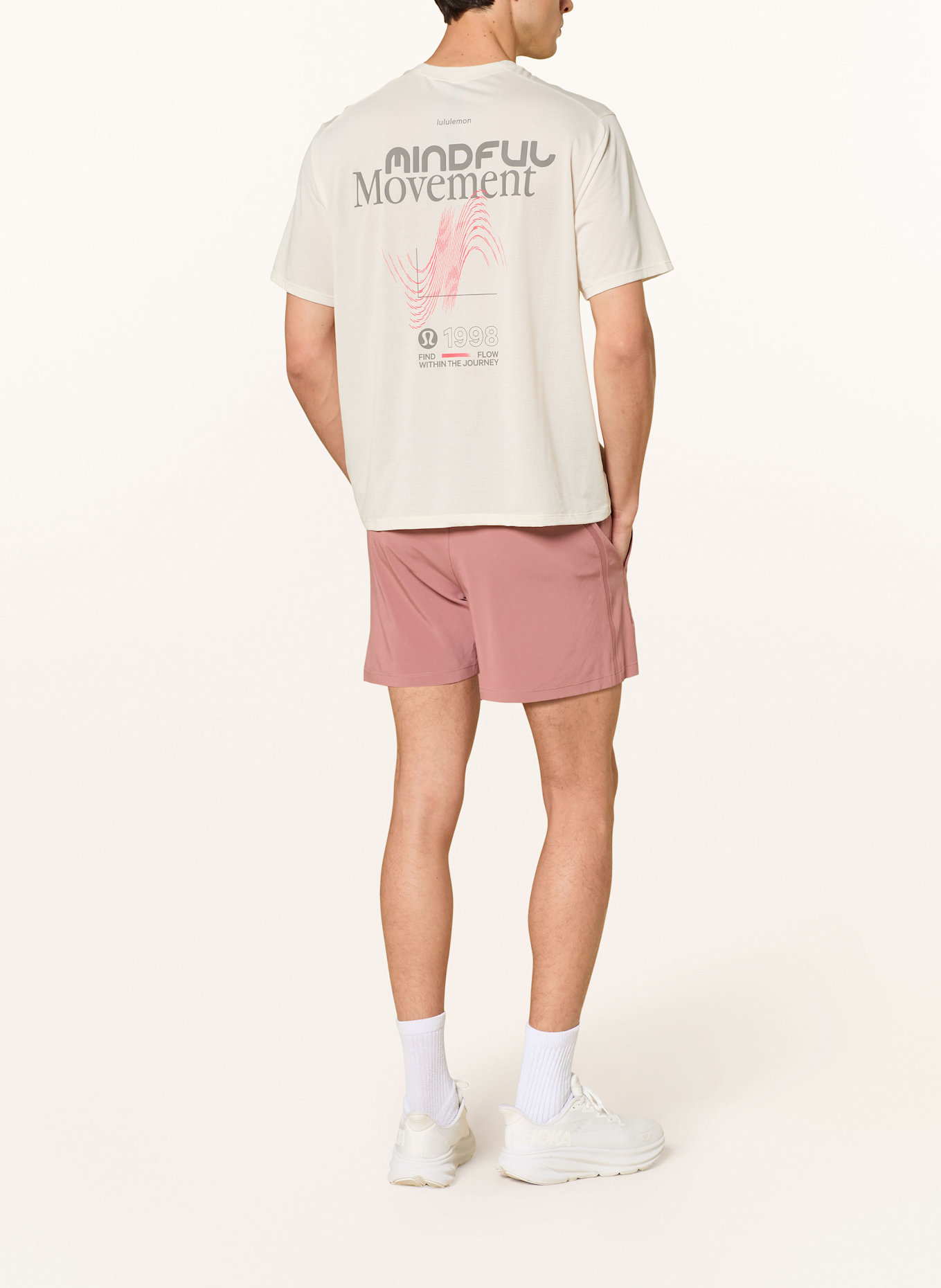 lululemon Laufshirt MILE MAKER: CREME / GRAU / ROT