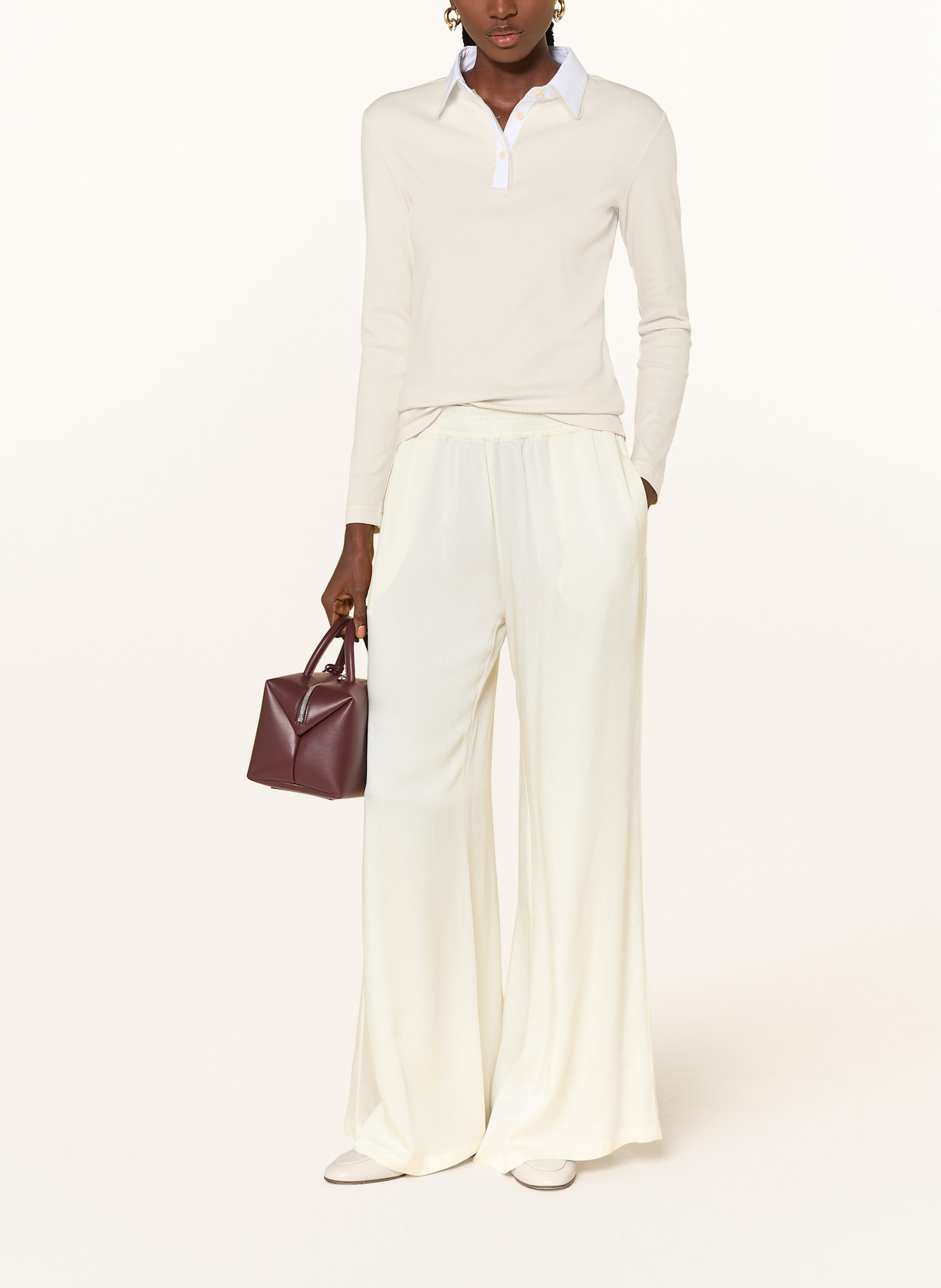 FABIANA FILIPPI Strick-Poloshirt mit Schmucksteinen: CREME