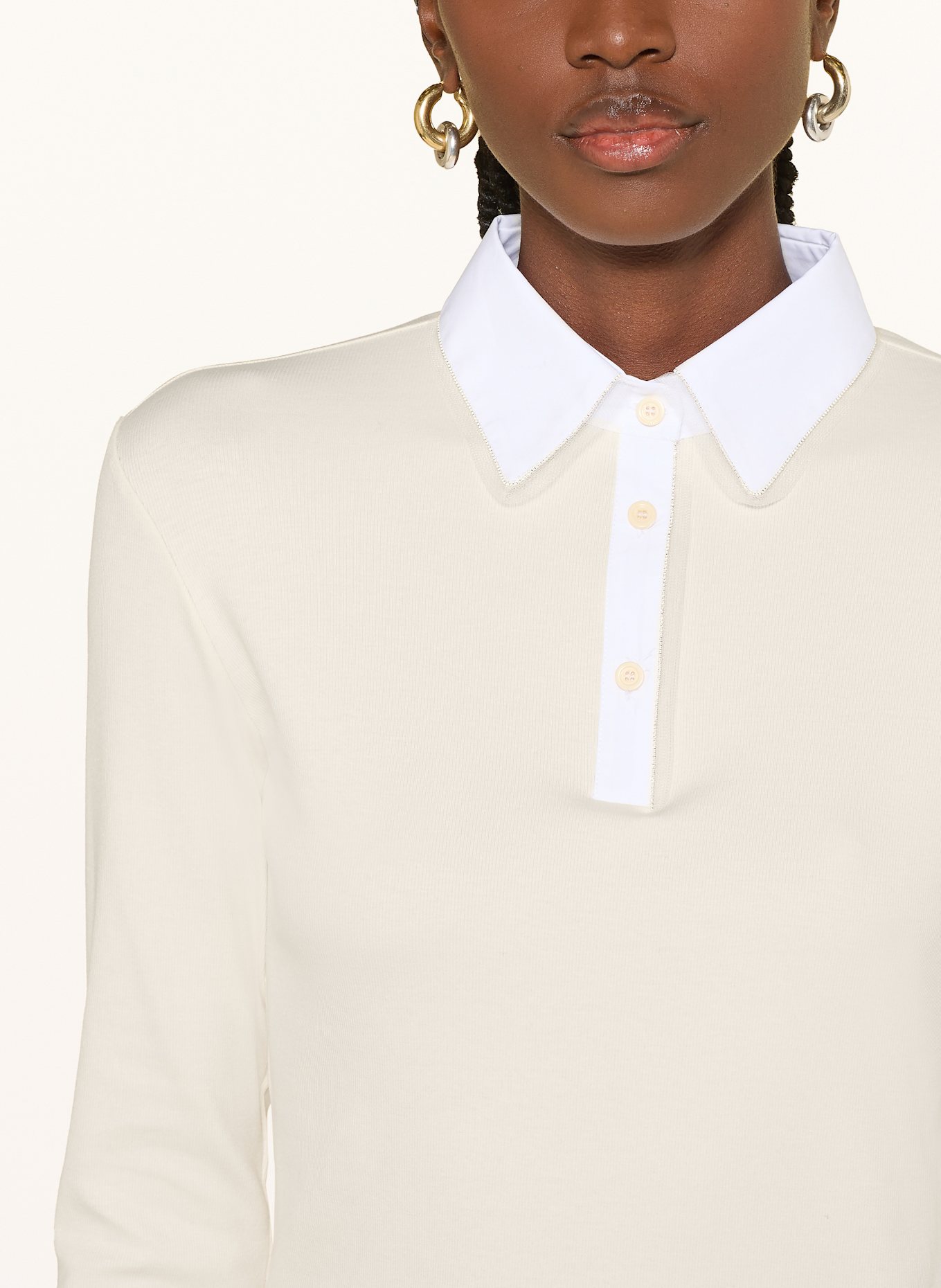 FABIANA FILIPPI Strick-Poloshirt mit Schmucksteinen: CREME
