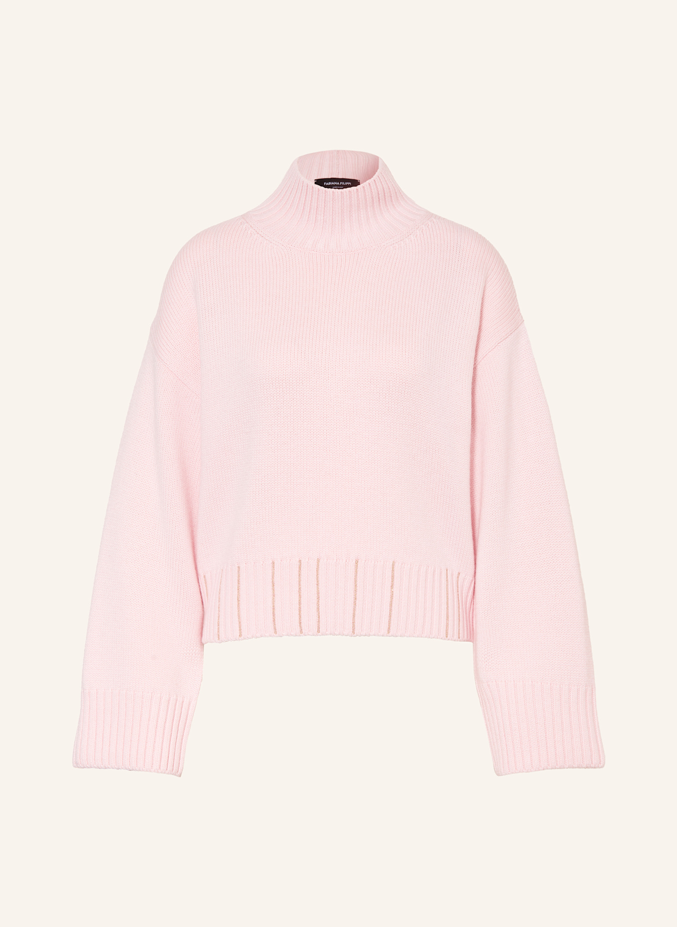 FABIANA FILIPPI Rollkragenpullover aus Merinowolle mit Schmucksteinen: ROSA