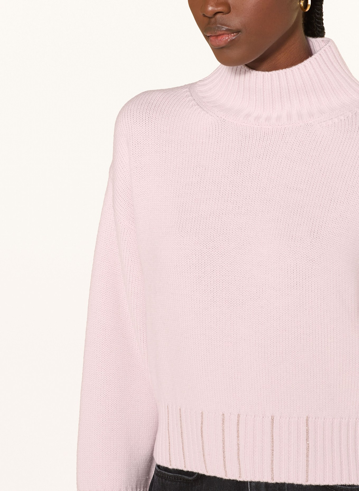 FABIANA FILIPPI Rollkragenpullover aus Merinowolle mit Schmucksteinen: ROSA